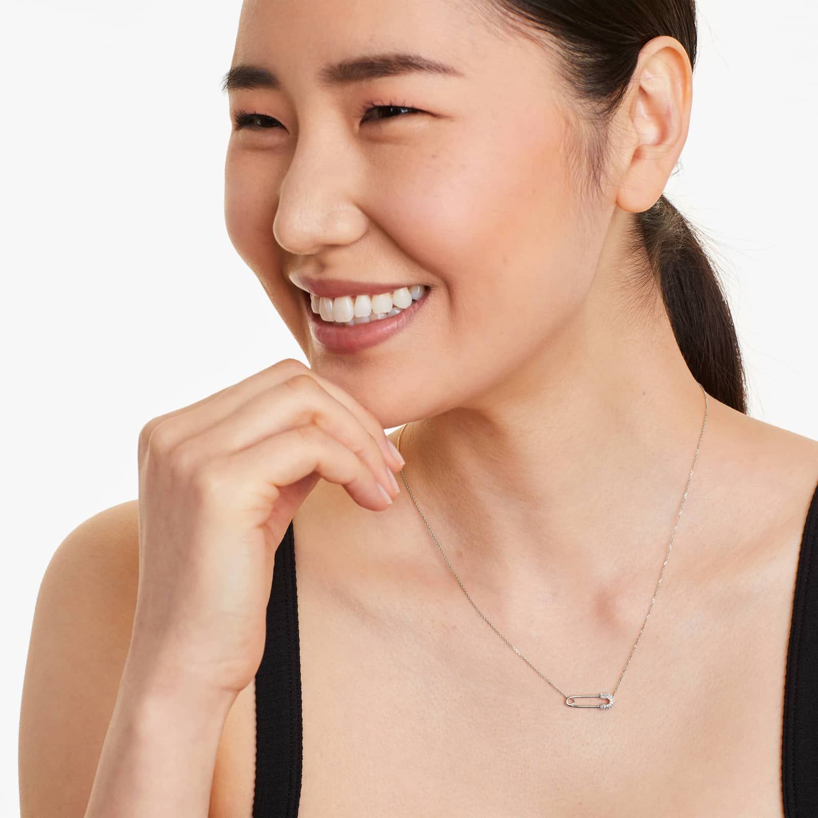 Diamond Pin Necklace In 14K White Gold