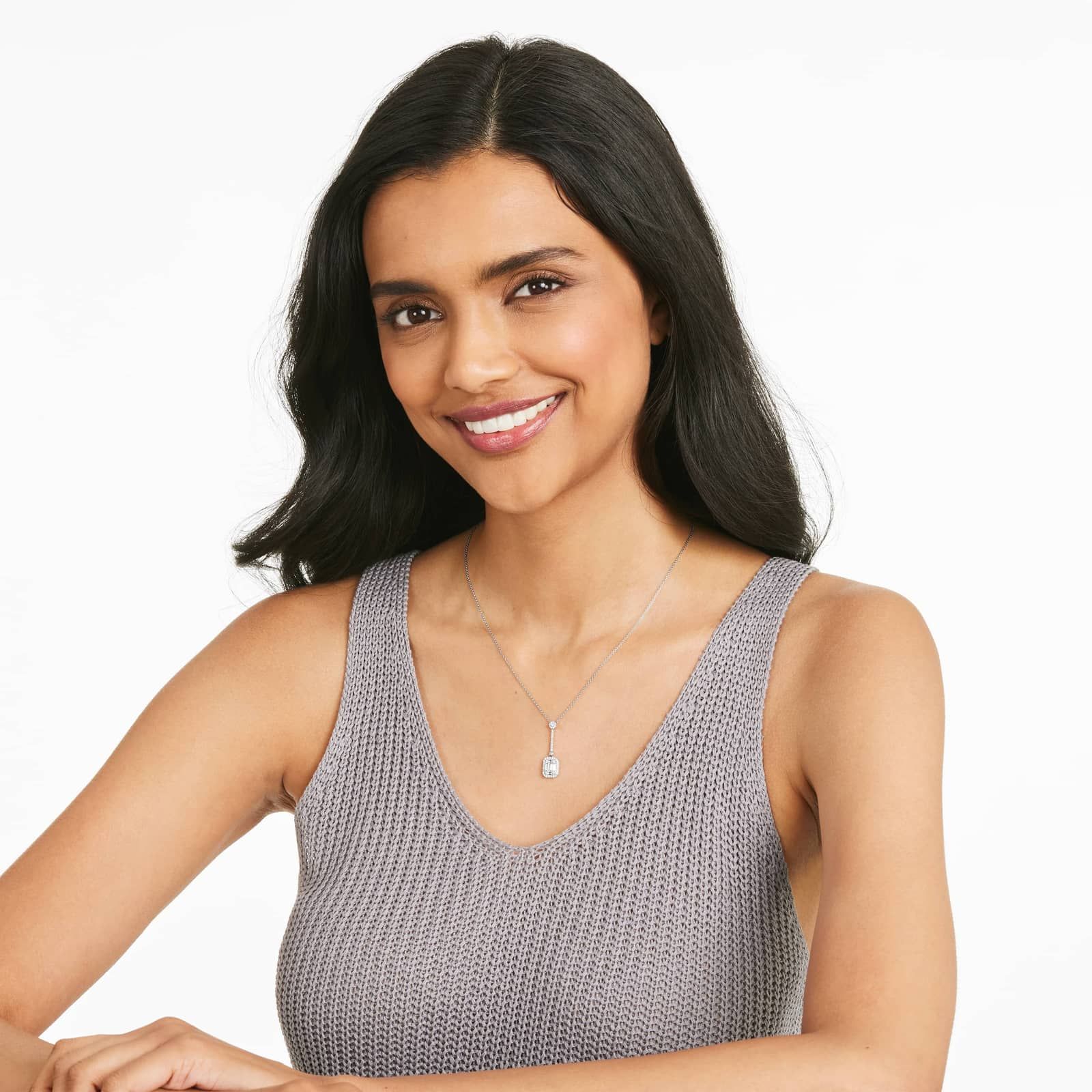 Art Deco Composite Drop Pendant Necklace In 14K White Gold