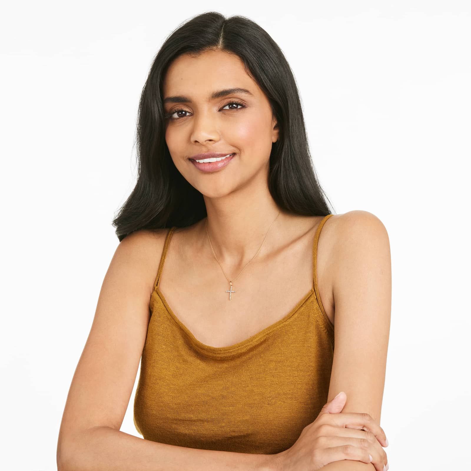 Alternating Diamond Cross Necklace In 14K Rose Gold