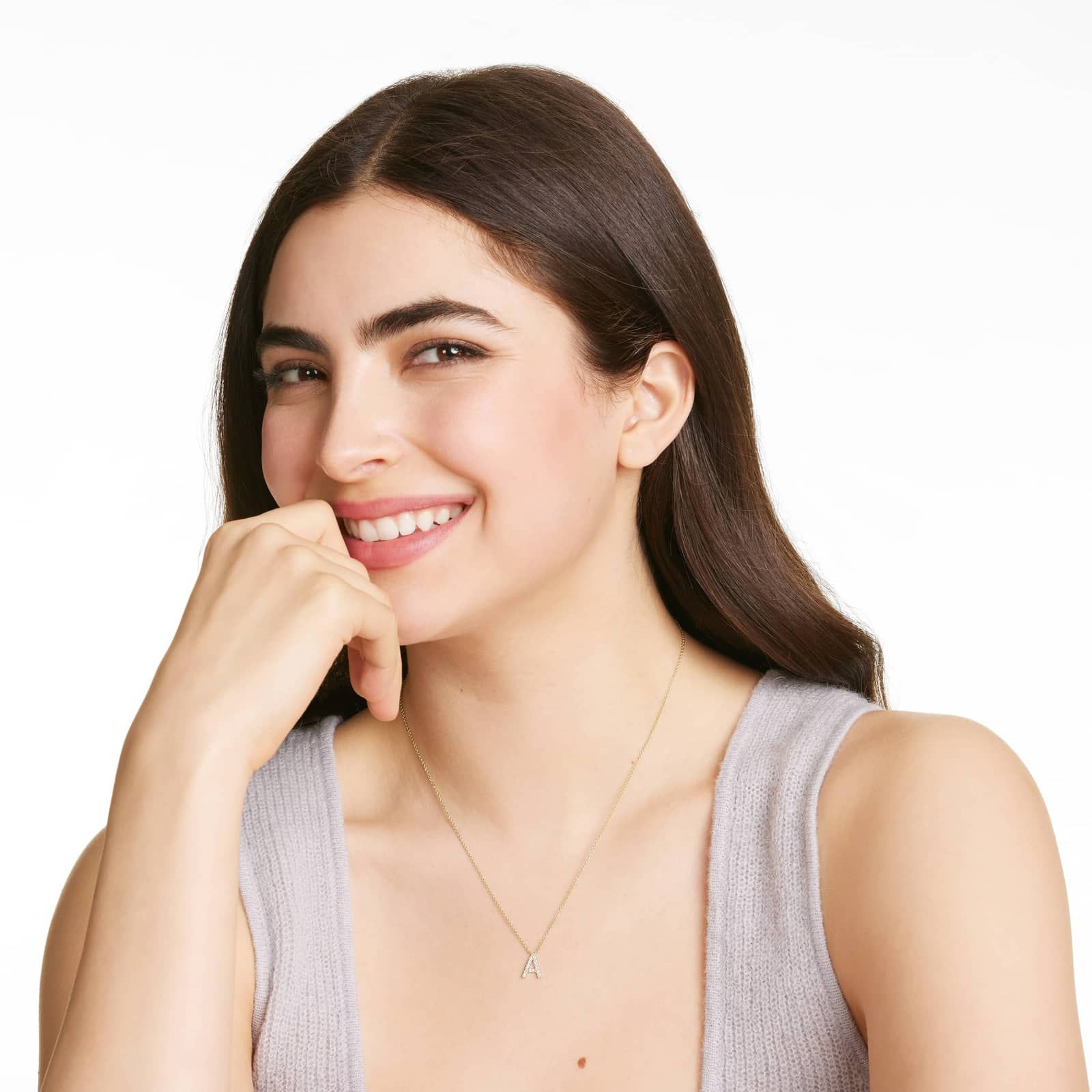 A Initial Lab-Grown Diamond Necklace In 14K Yellow Gold