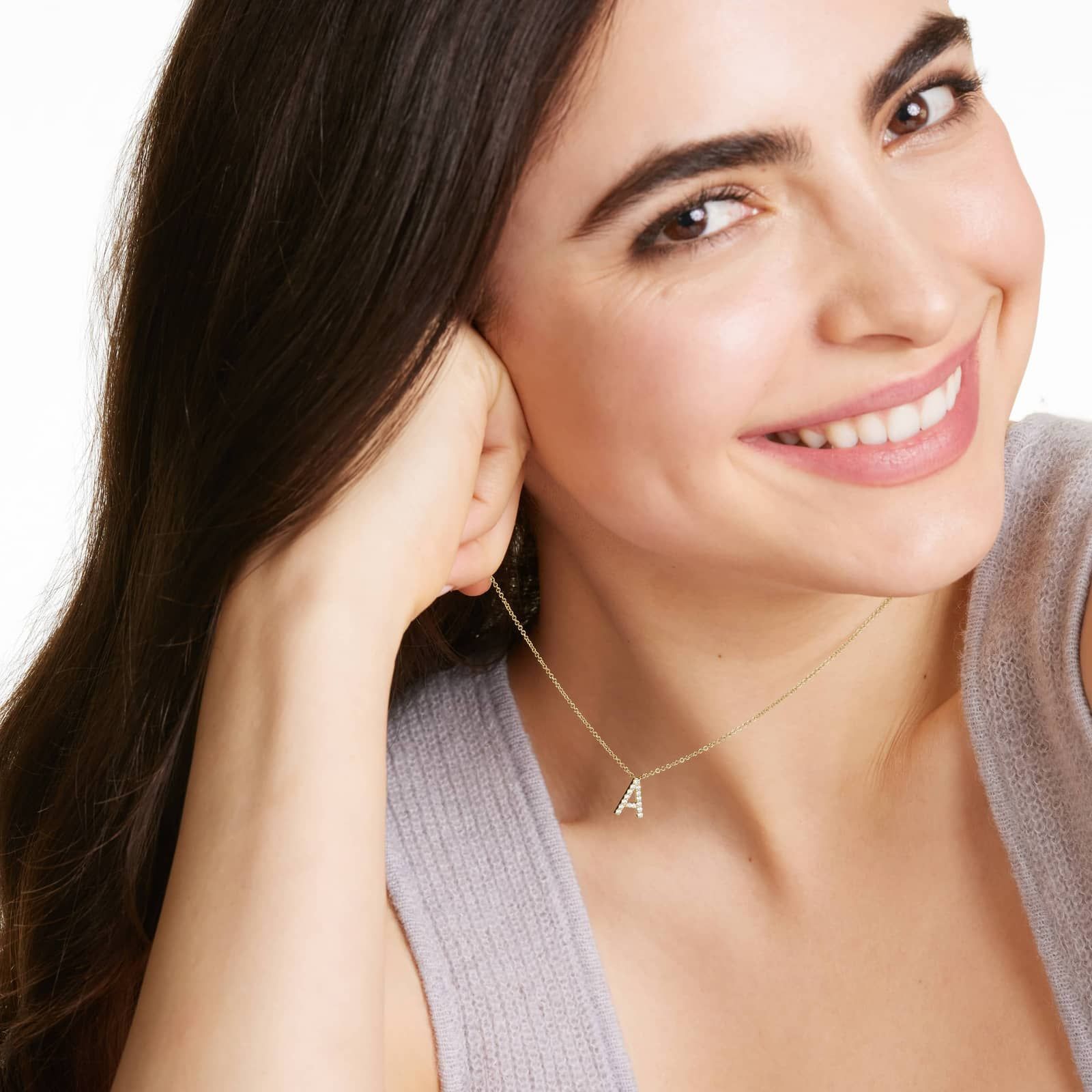 A Initial Lab-Grown Diamond Necklace In 14K Yellow Gold