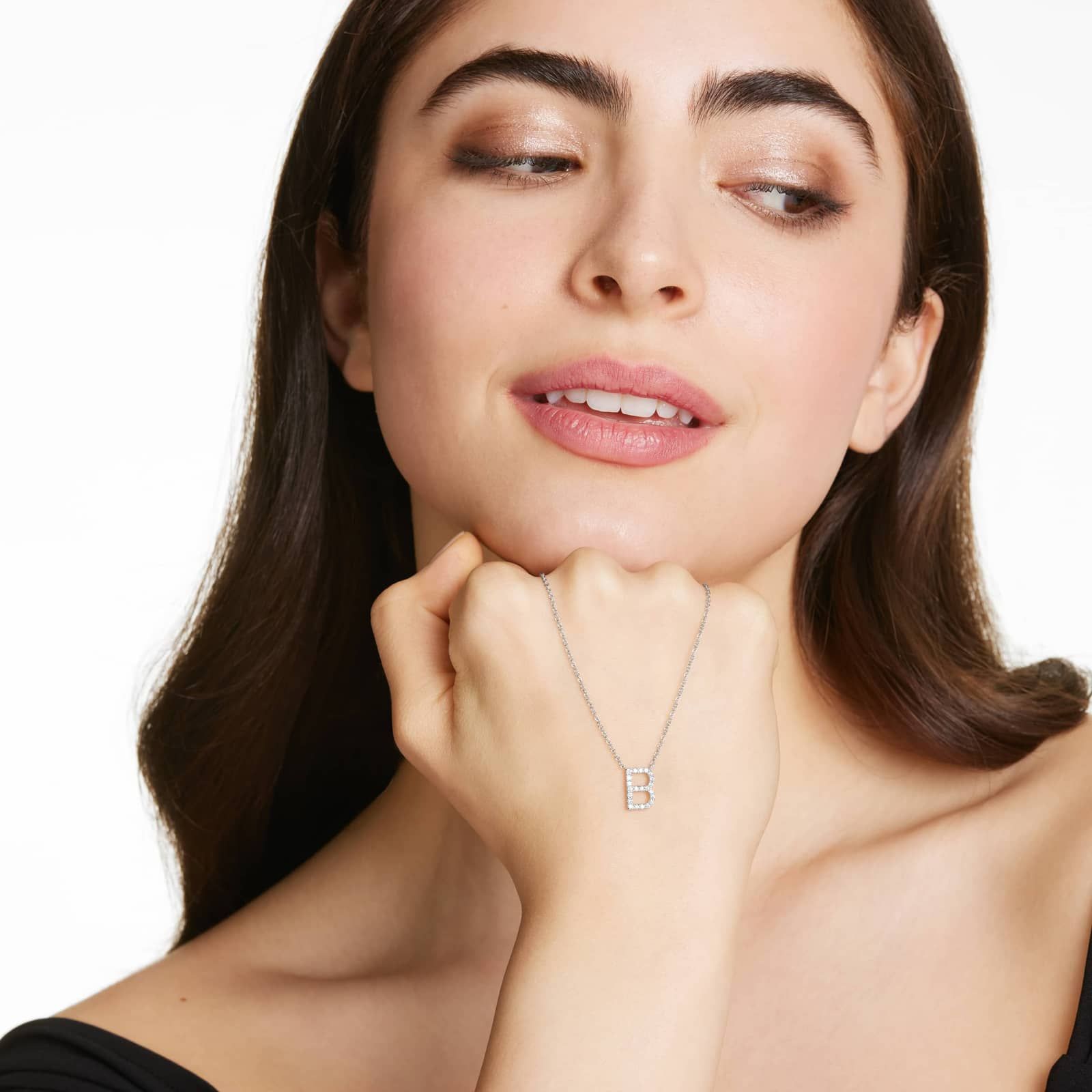 B Initial Lab-Grown Diamond Necklace In 14K White Gold