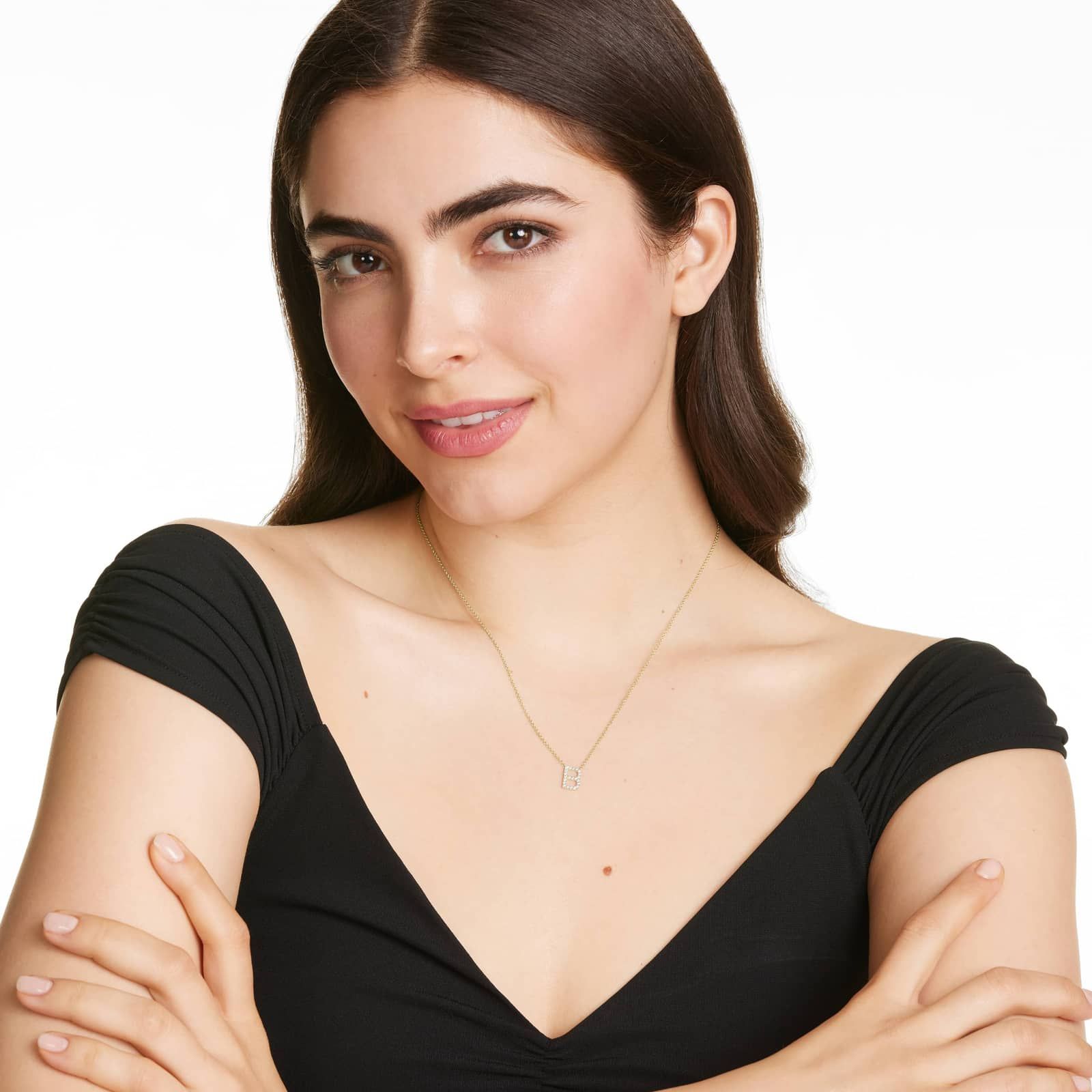 B Initial Lab-Grown Diamond Necklace In 14K Yellow Gold