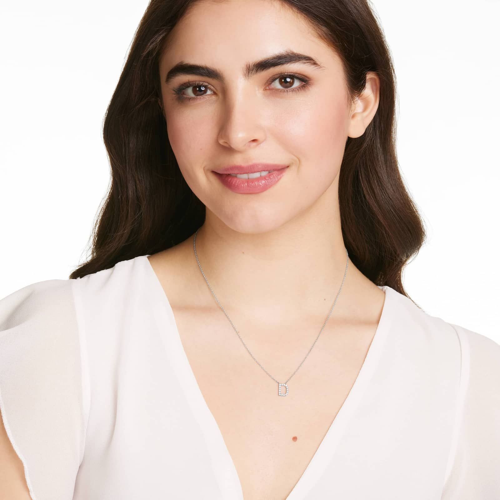 D Initial Lab-Grown Diamond Necklace In 14K White Gold
