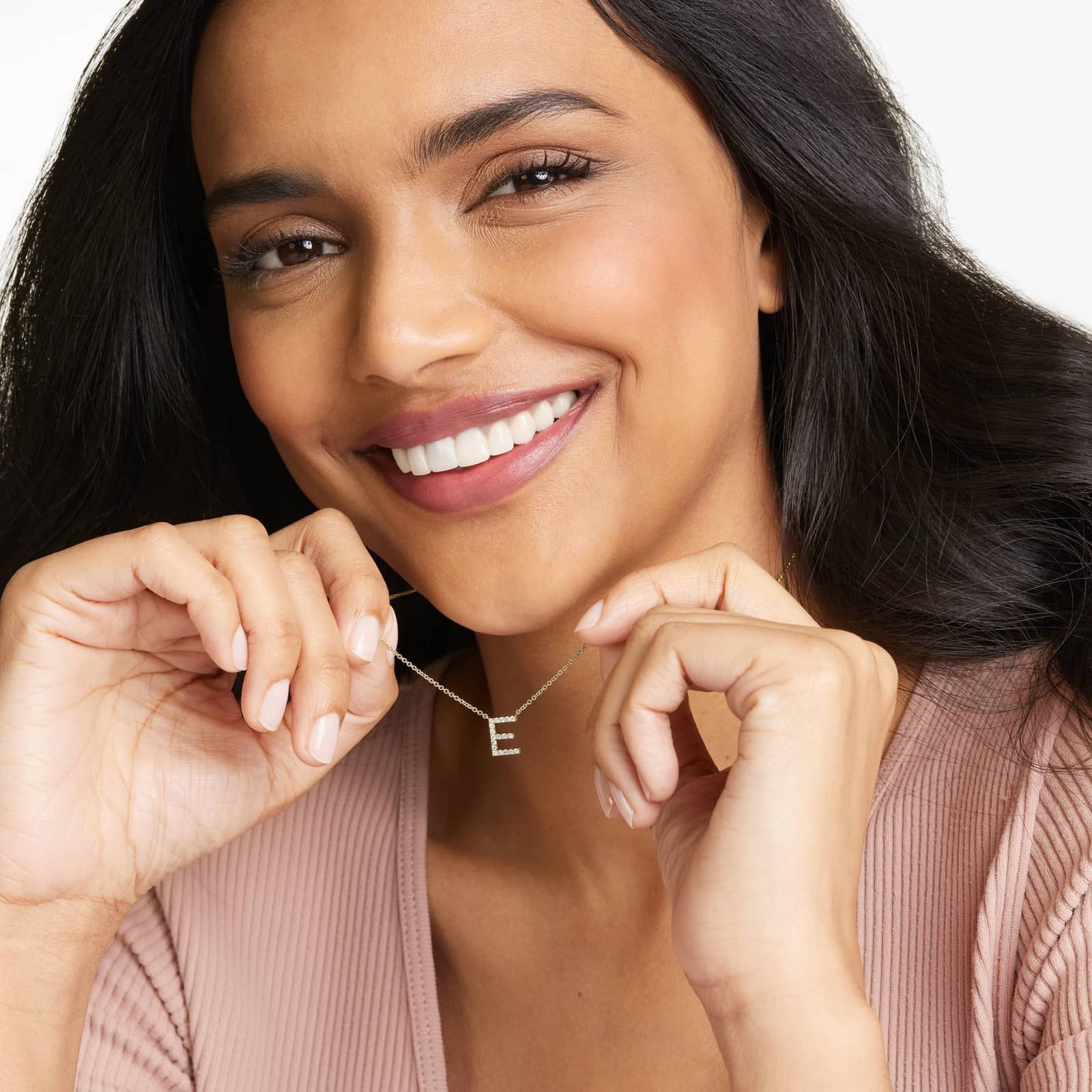 E Initial Lab-Grown Diamond Necklace In 14K Yellow Gold