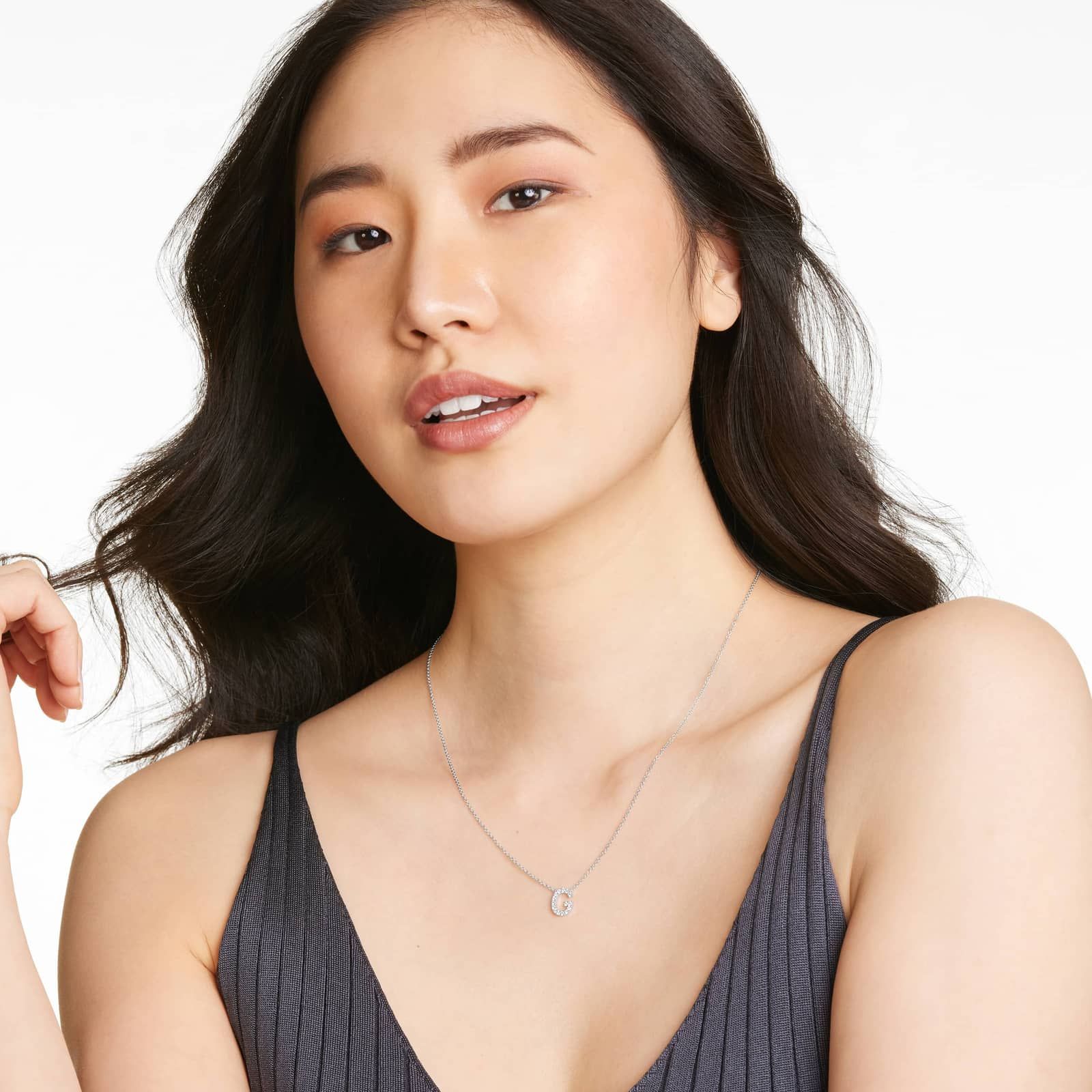 G Initial Lab-Grown Diamond Necklace In 14K White Gold