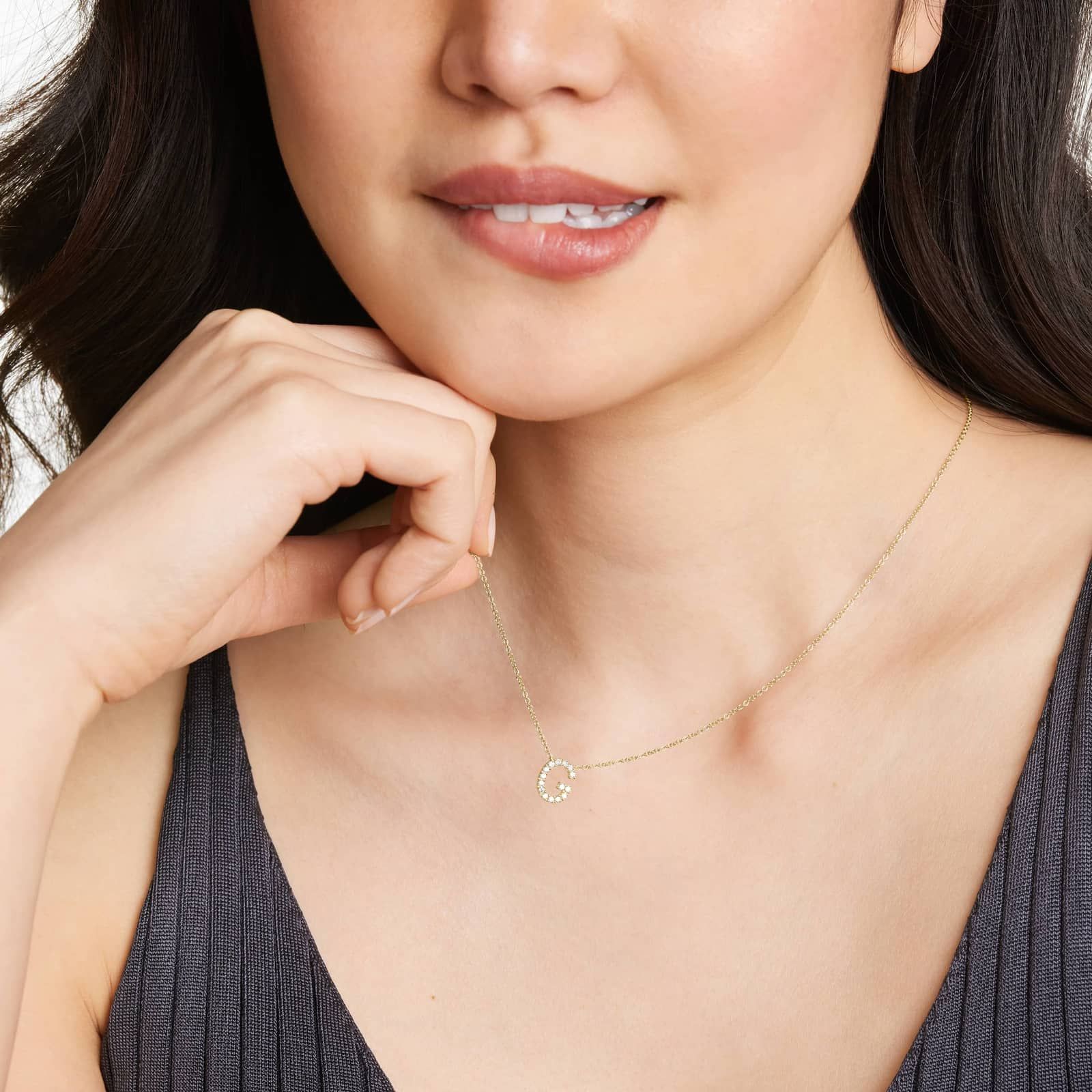 G Initial Lab-Grown Diamond Necklace In 14K Yellow Gold