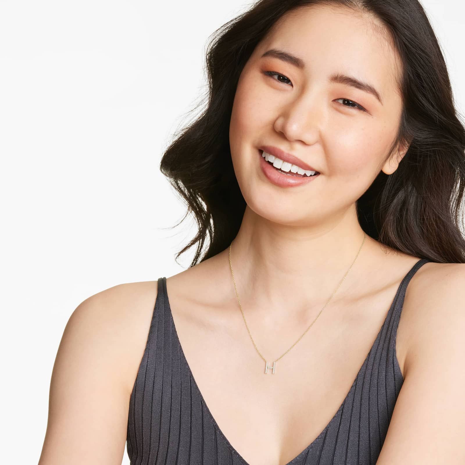 H Initial Lab-Grown Diamond Necklace In 14K Yellow Gold