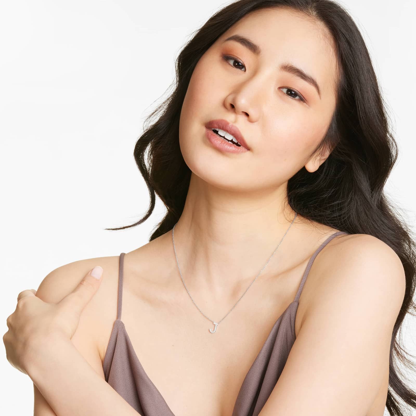 J Initial Lab-Grown Diamond Necklace In 14K White Gold
