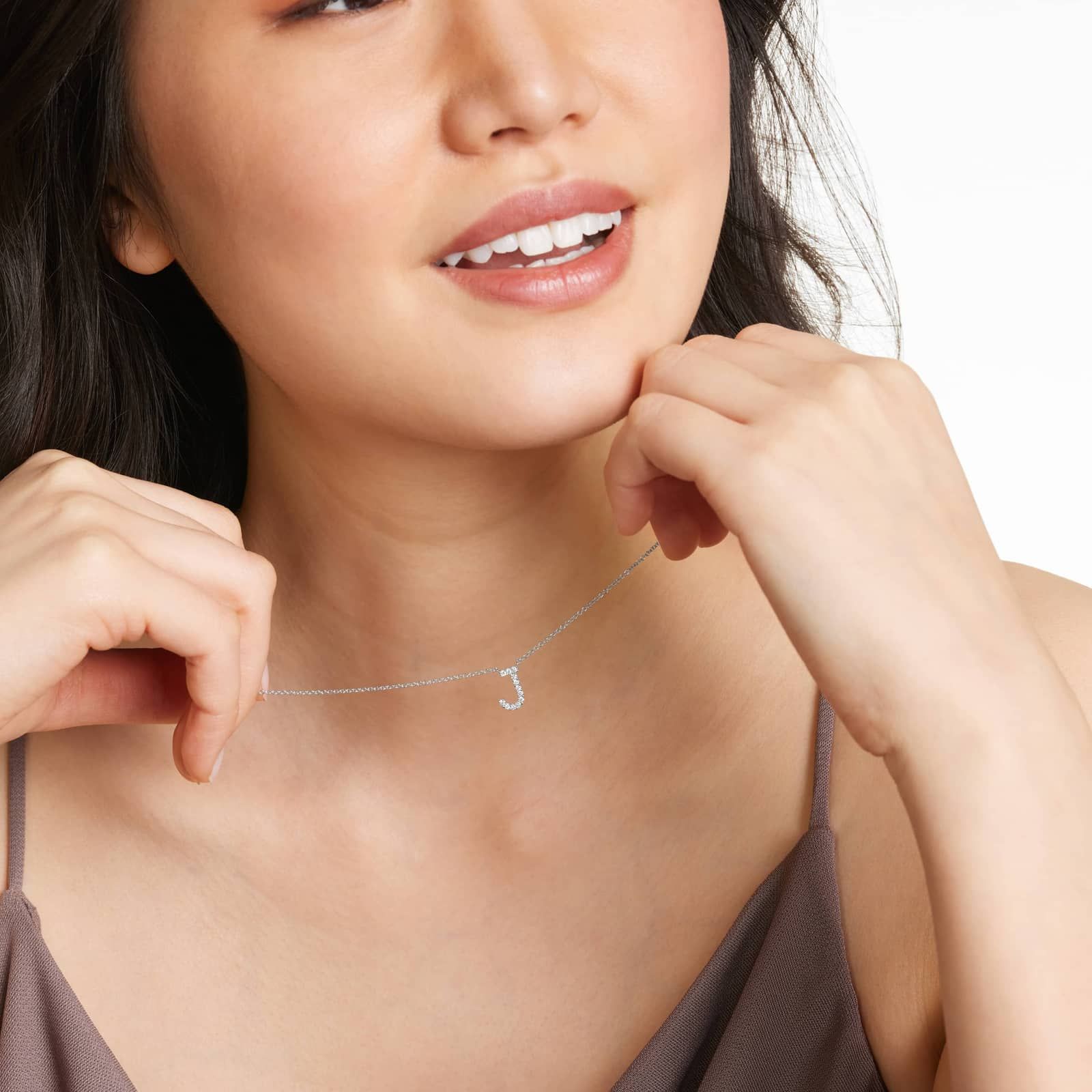 J Initial Lab-Grown Diamond Necklace In 14K White Gold