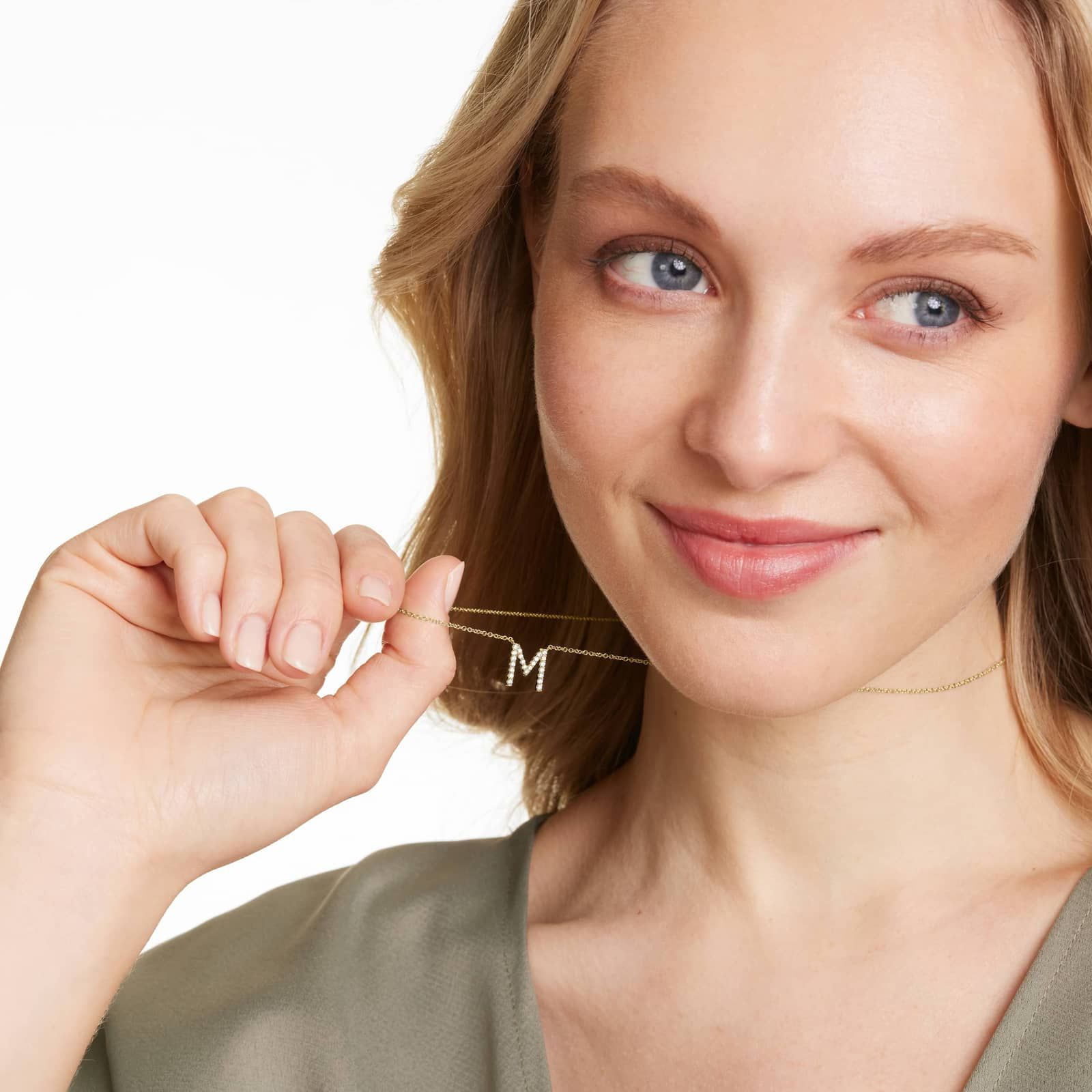 M Initial Lab-Grown Diamond Necklace In 14K Yellow Gold