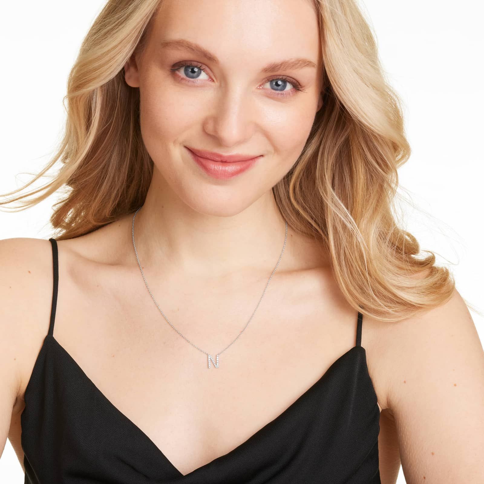 N Initial Lab-Grown Diamond Necklace In 14K White Gold