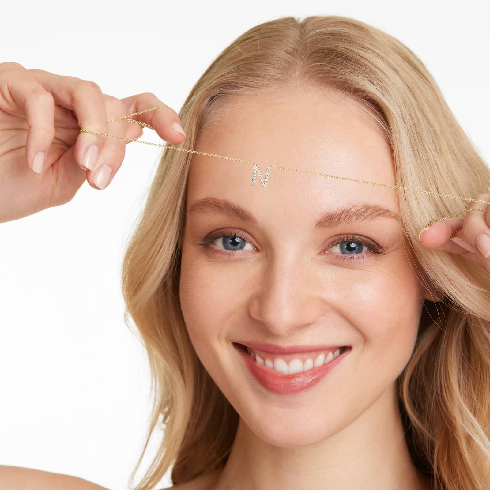 N Initial Lab-Grown Diamond Necklace In 14K Yellow Gold