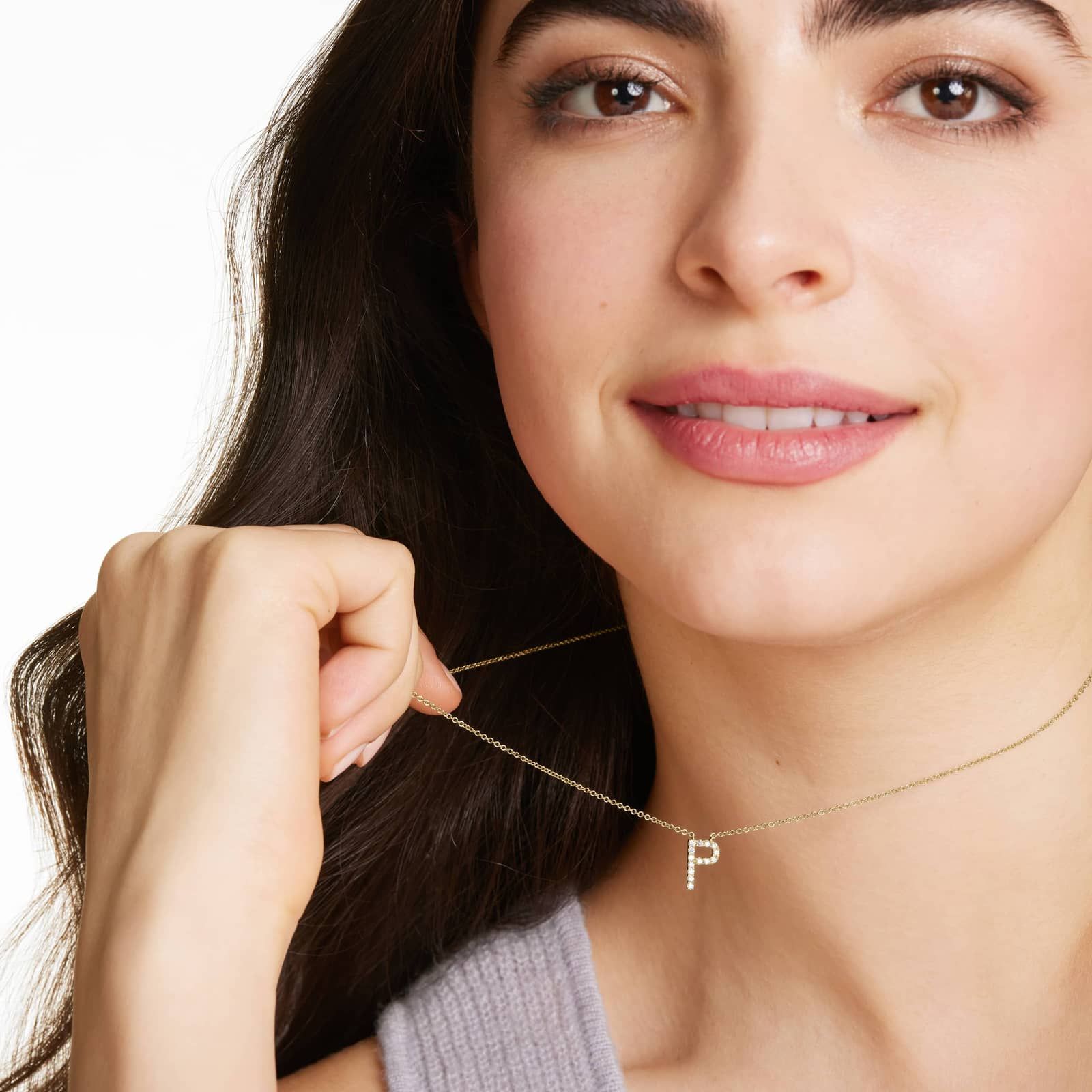 P Initial Lab-Grown Diamond Necklace In 14K Yellow Gold