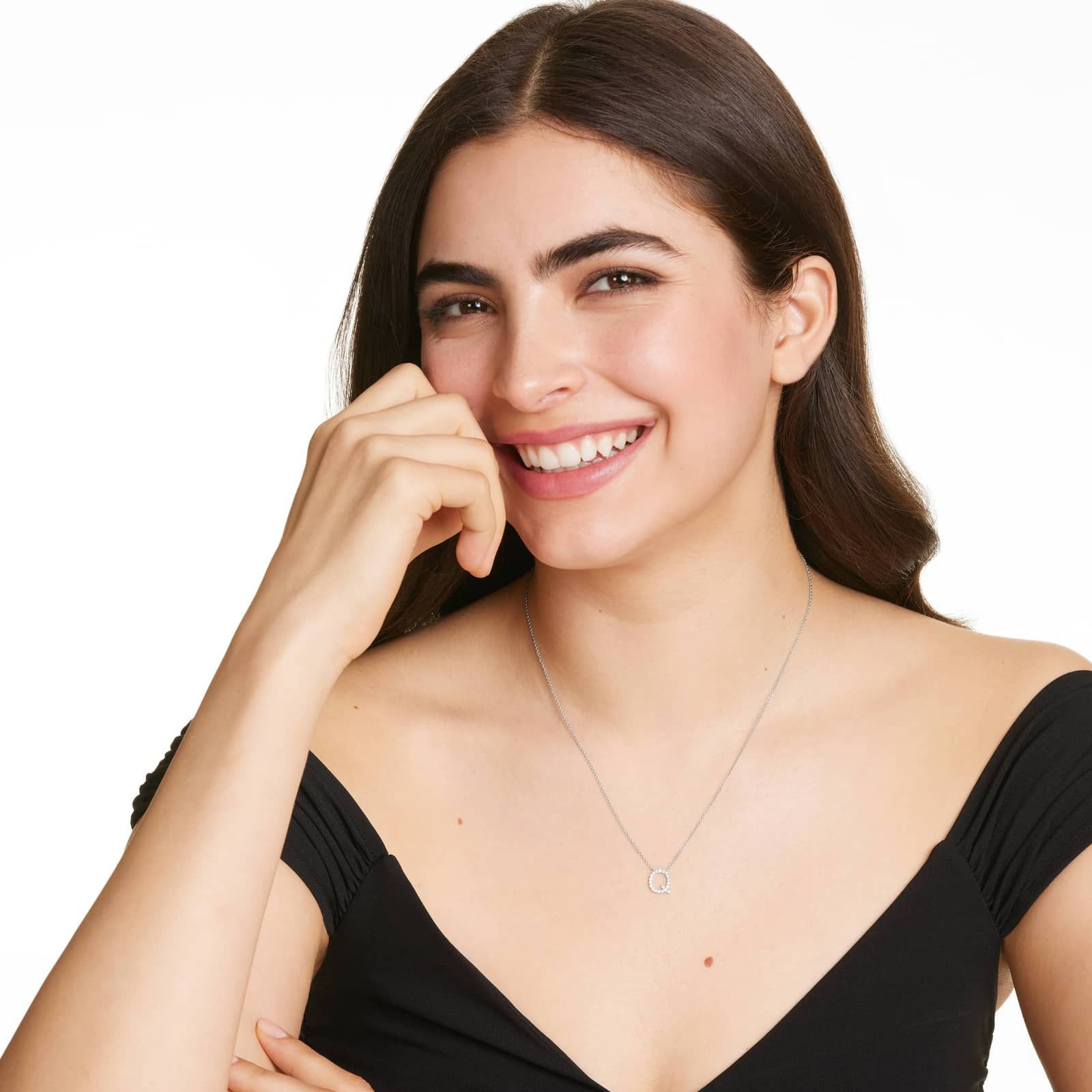 Q Initial Lab-Grown Diamond Necklace In 14K White Gold