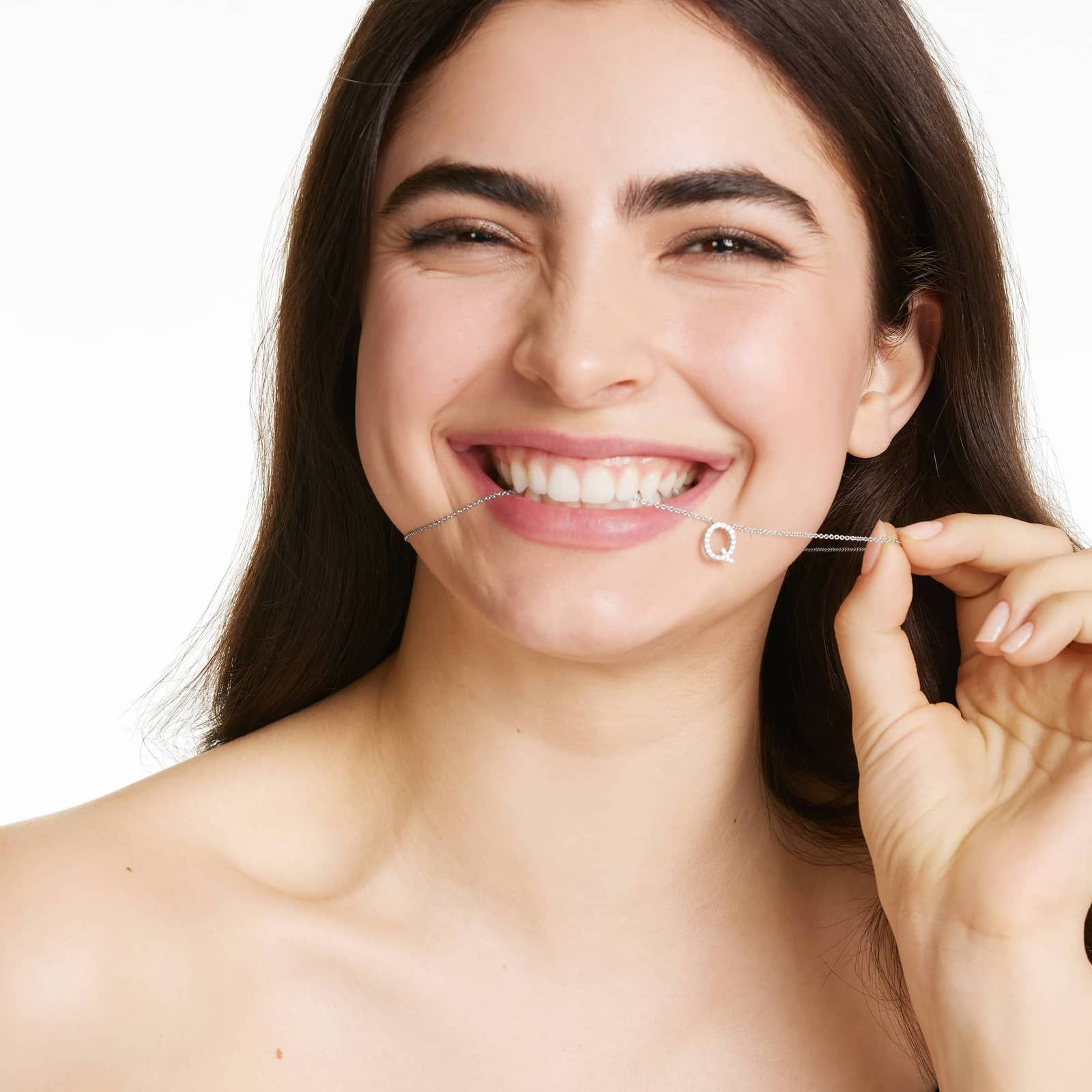 Q Initial Lab-Grown Diamond Necklace In 14K White Gold