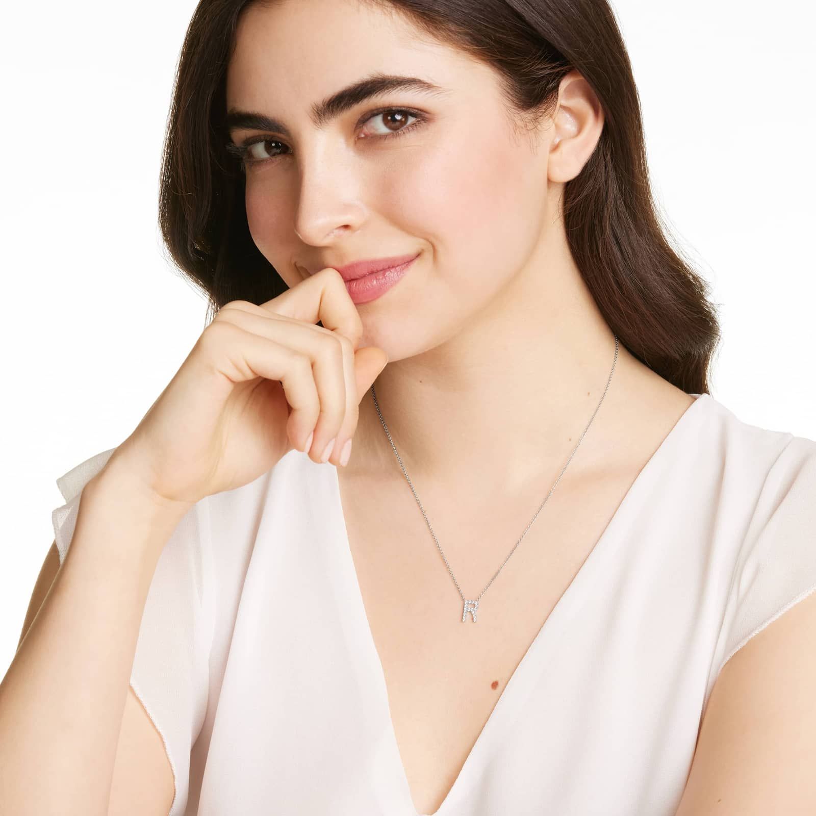 R Initial Lab-Grown Diamond Necklace In 14K White Gold