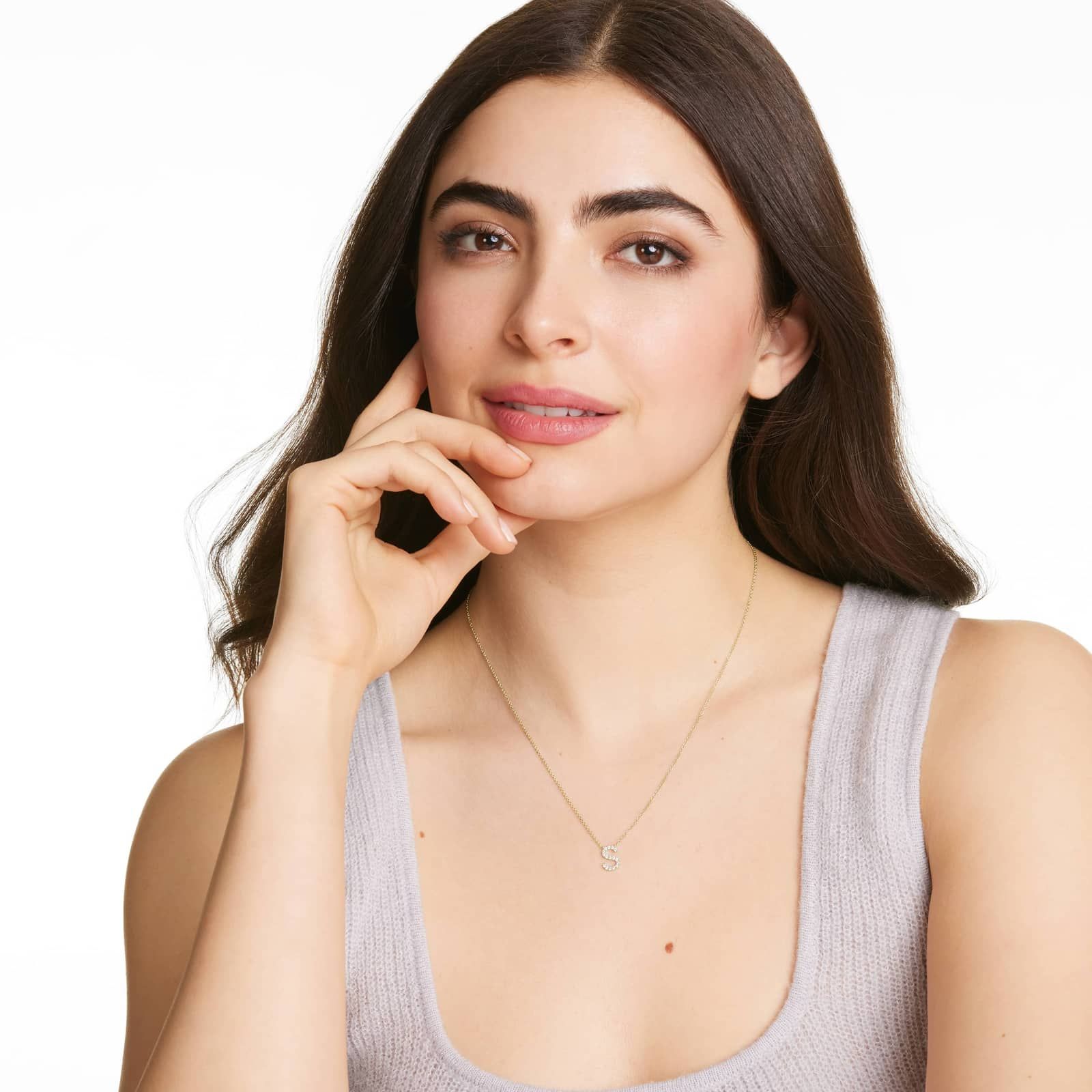 S Initial Lab-Grown Diamond Necklace In 14K Yellow Gold