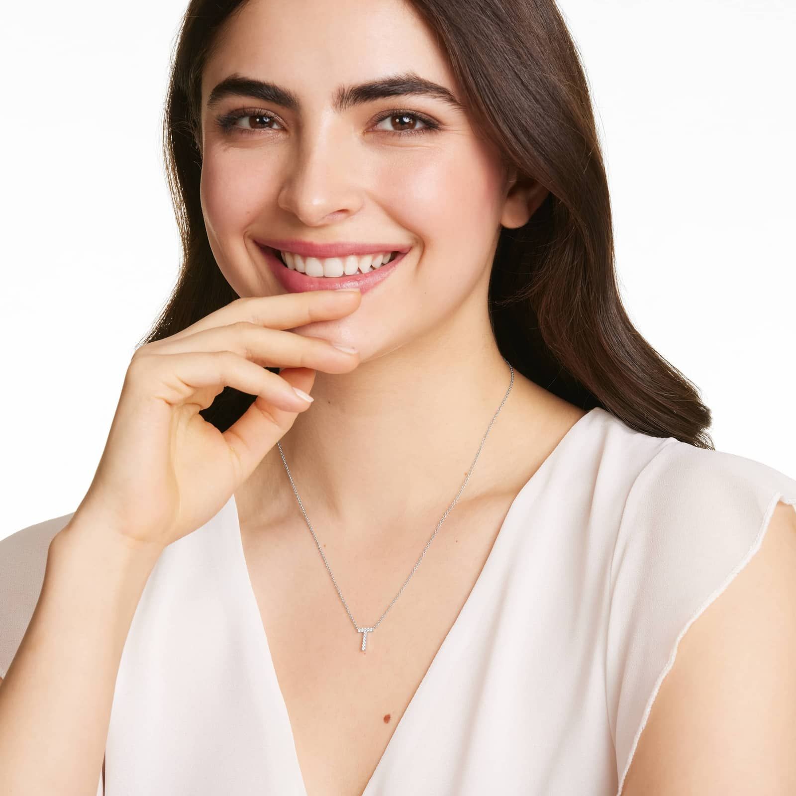 T Initial Lab-Grown Diamond Necklace In 14K White Gold