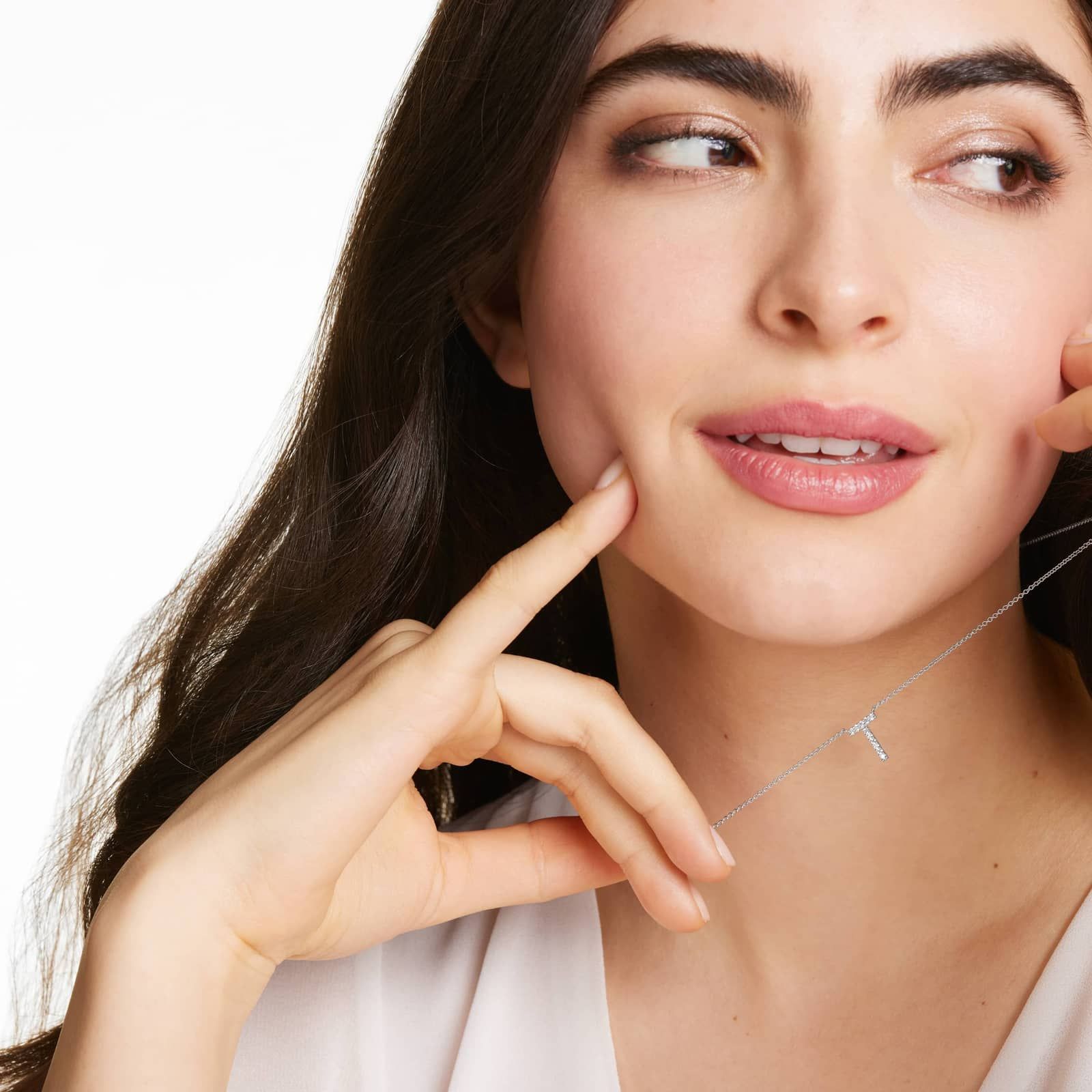 T Initial Lab-Grown Diamond Necklace In 14K White Gold