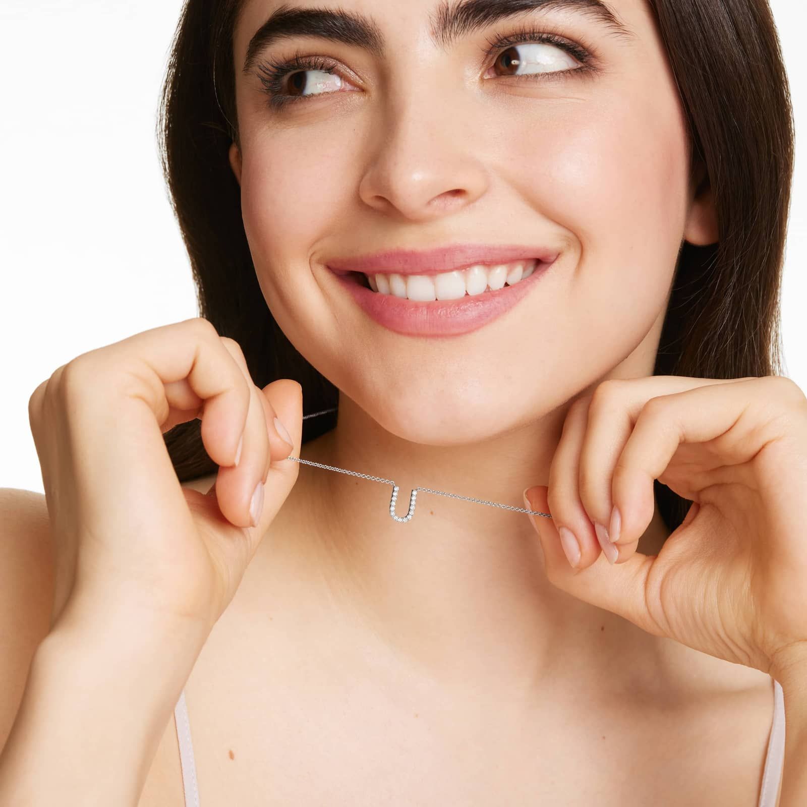 U Initial Lab-Grown Diamond Necklace In 14K White Gold