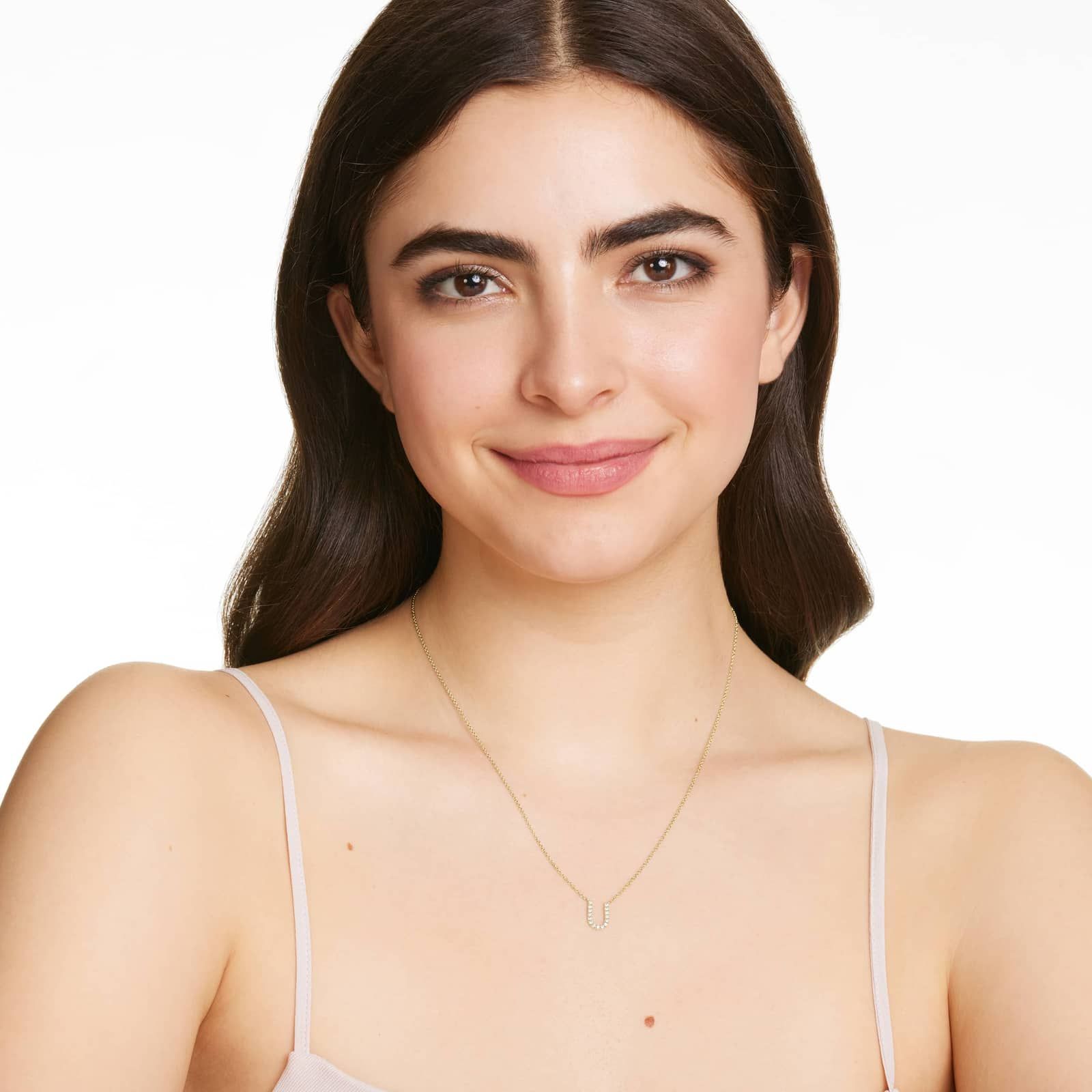 U Initial Lab-Grown Diamond Necklace In 14K Yellow Gold