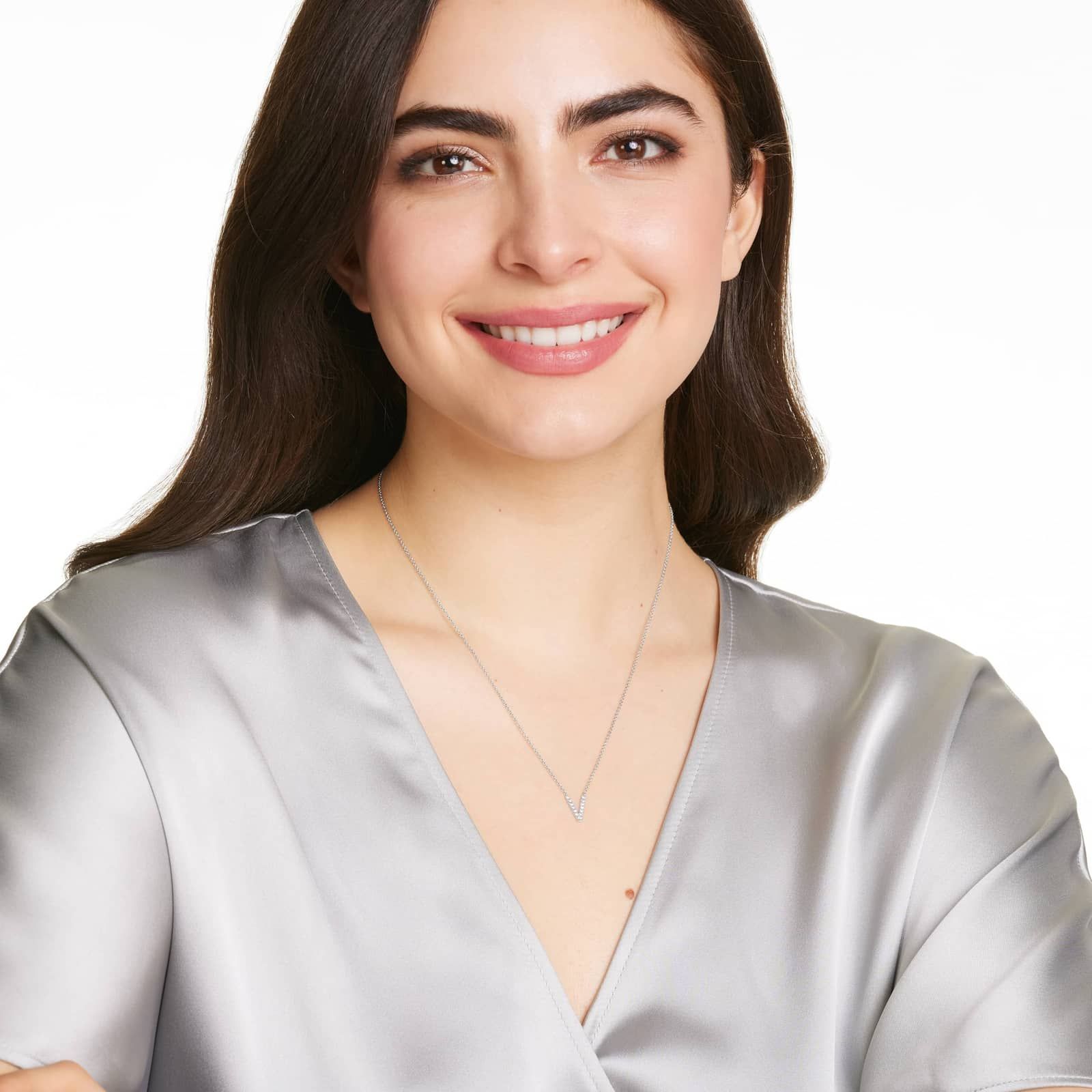 V Initial Lab-Grown Diamond Necklace In 14K White Gold