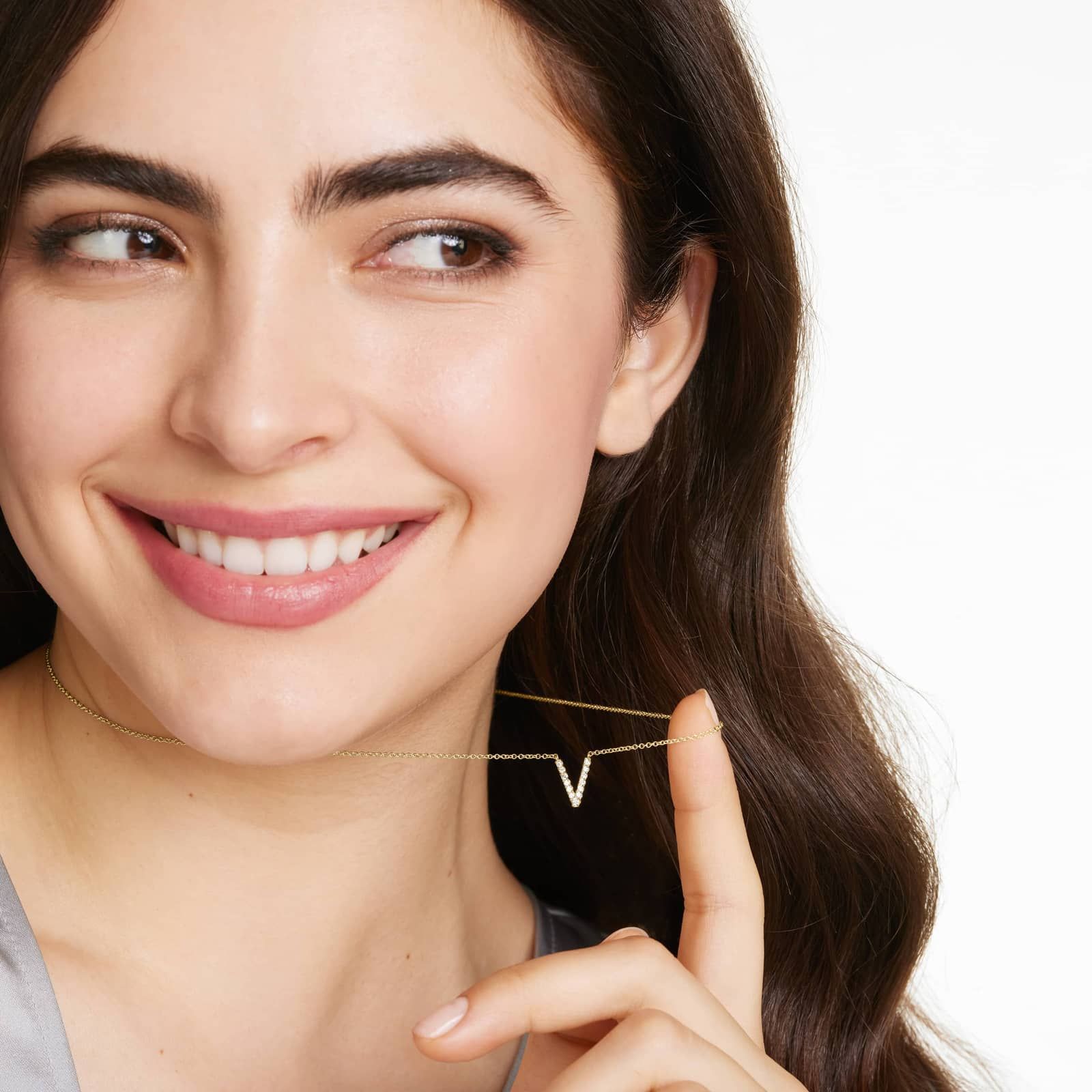 V Initial Lab-Grown Diamond Necklace In 14K Yellow Gold