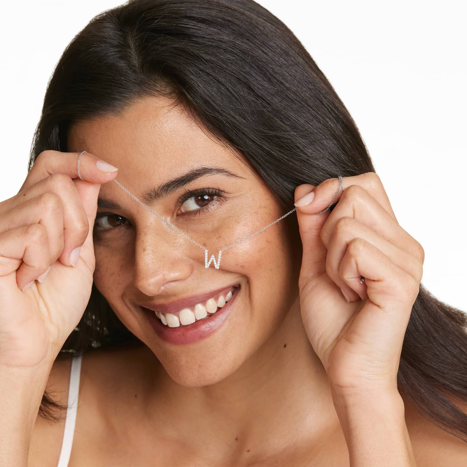 W Initial Lab-Grown Diamond Necklace In 14K White Gold