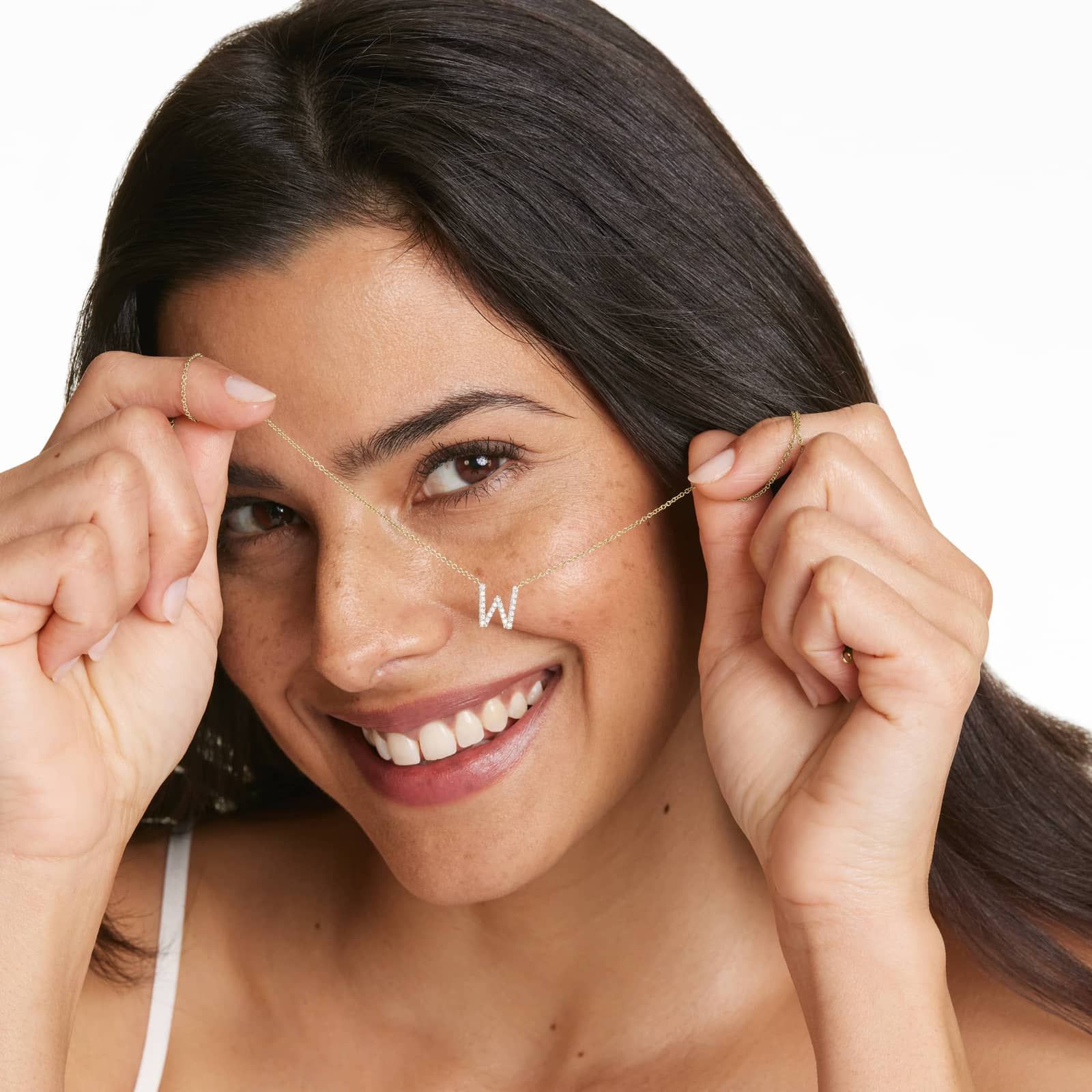 W Initial Lab-Grown Diamond Necklace In 14K Yellow Gold