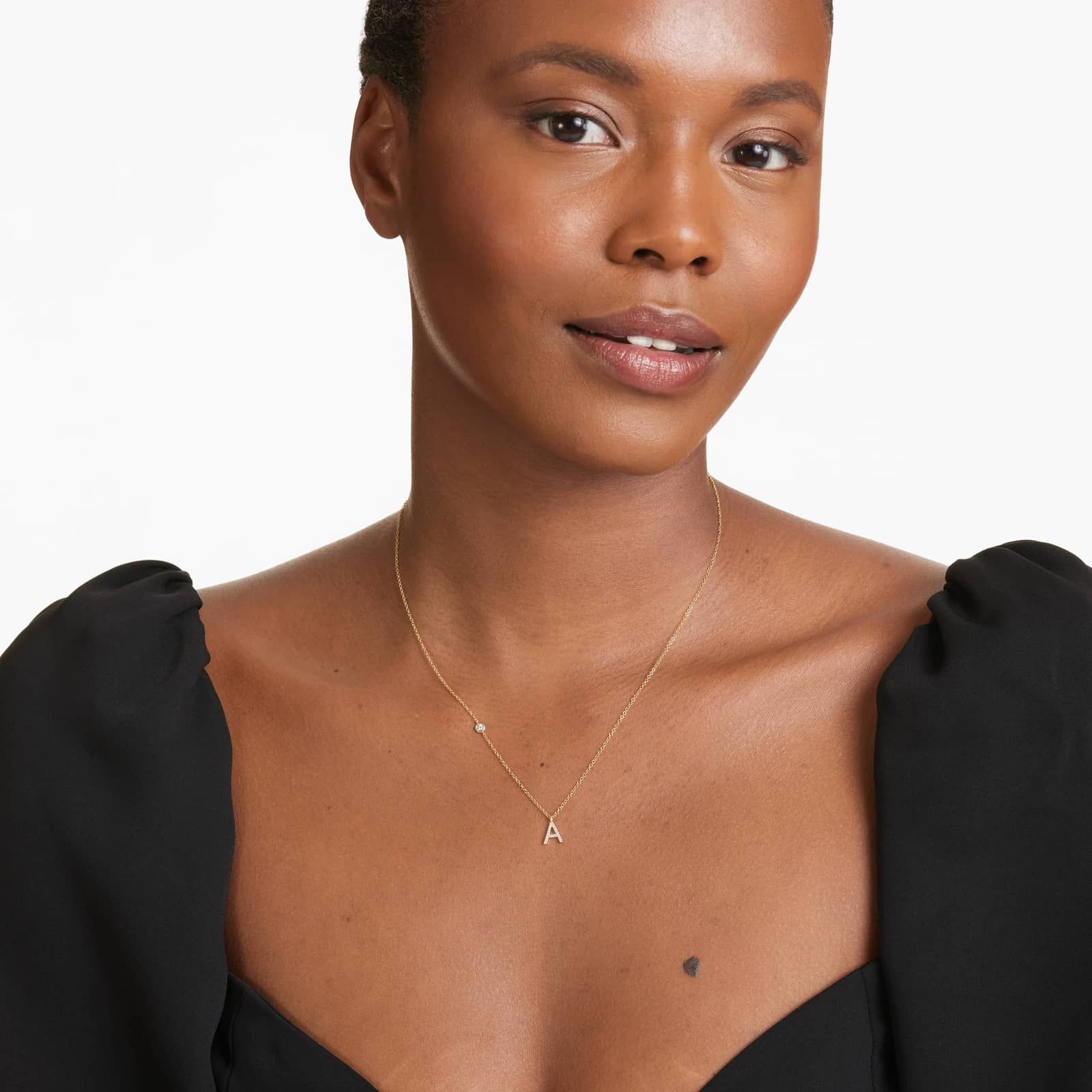 Initial A Diamond Necklace In 14K Yellow Gold