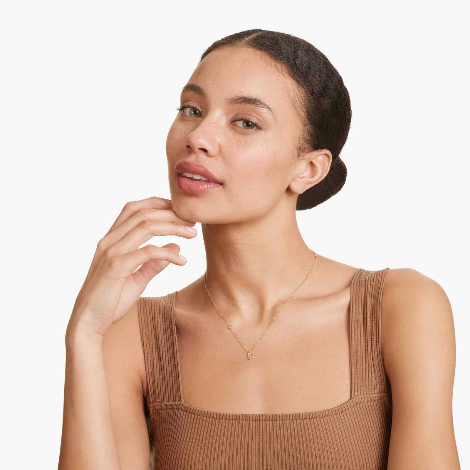 Initial D Diamond Necklace In 14K Yellow Gold