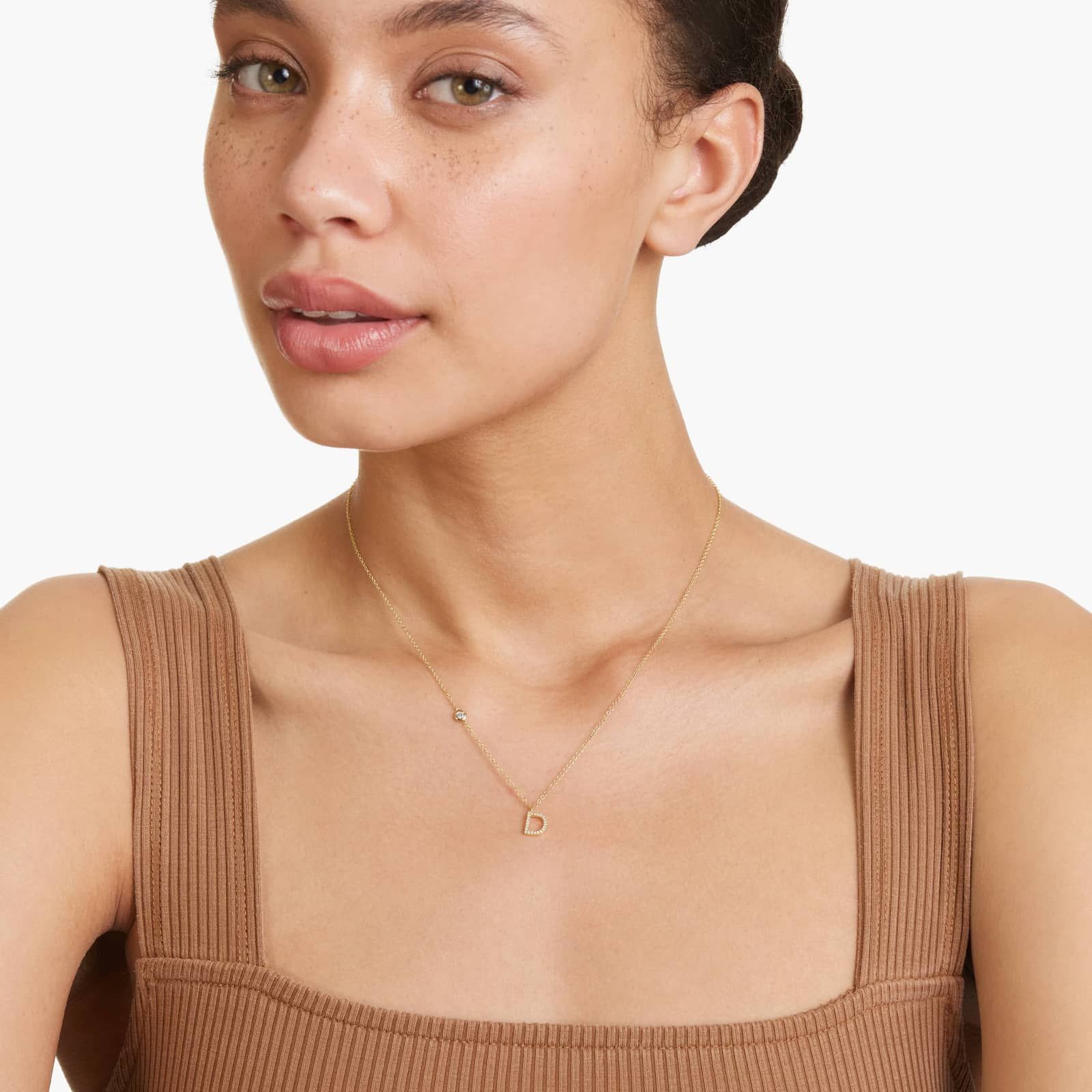 Initial D Diamond Necklace In 14K Yellow Gold