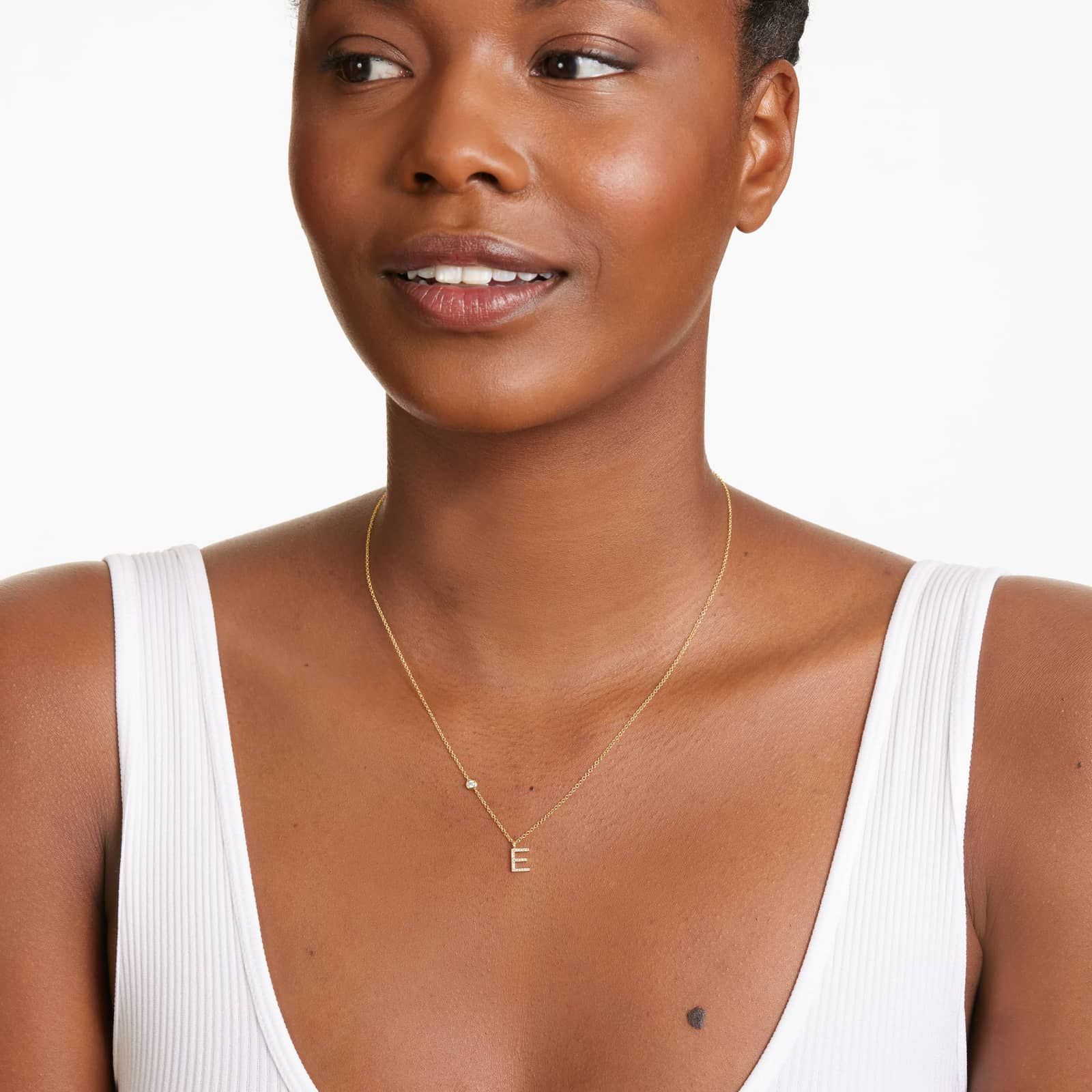 Initial E Diamond Necklace In 14K Yellow Gold
