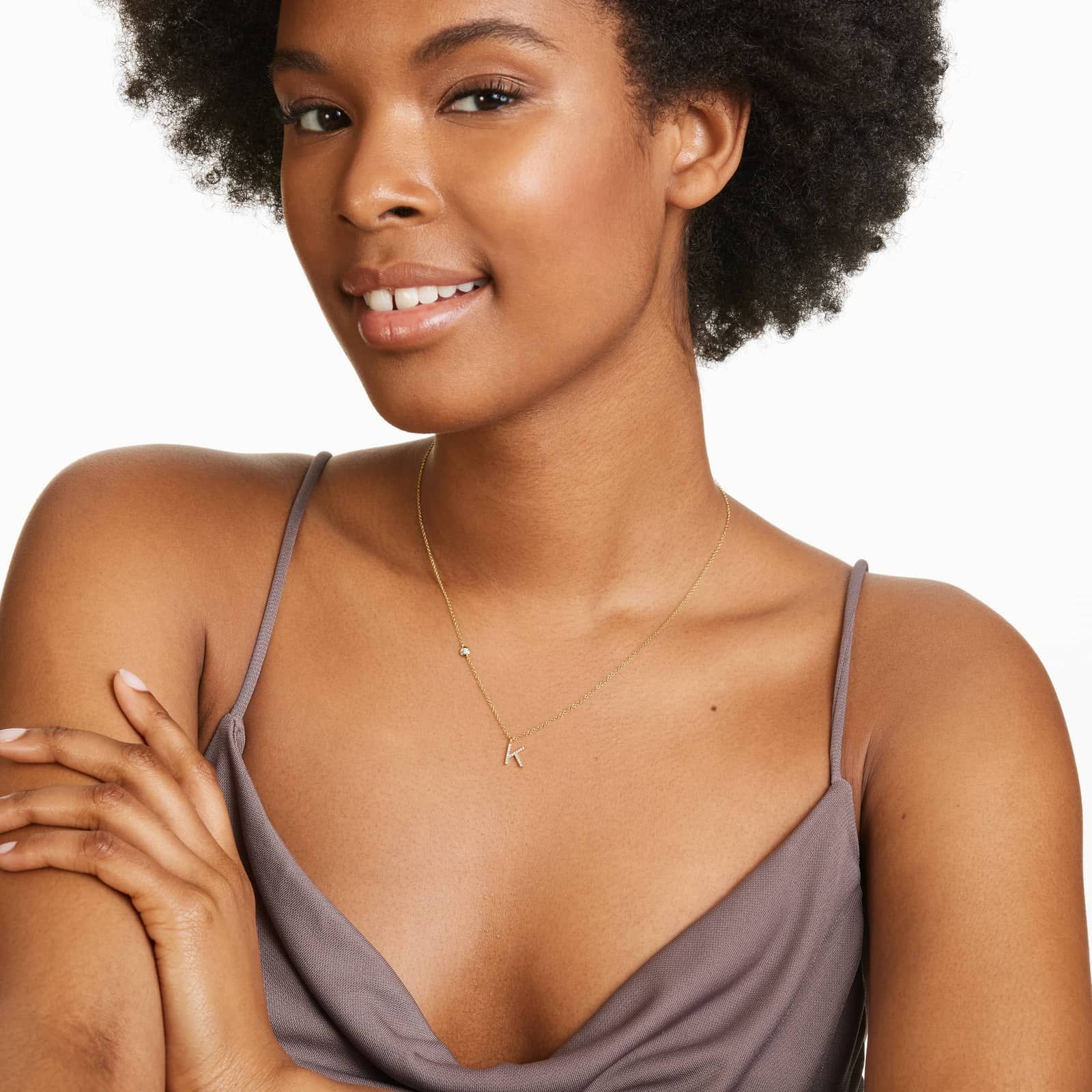 Initial K Diamond Necklace In 14K Yellow Gold