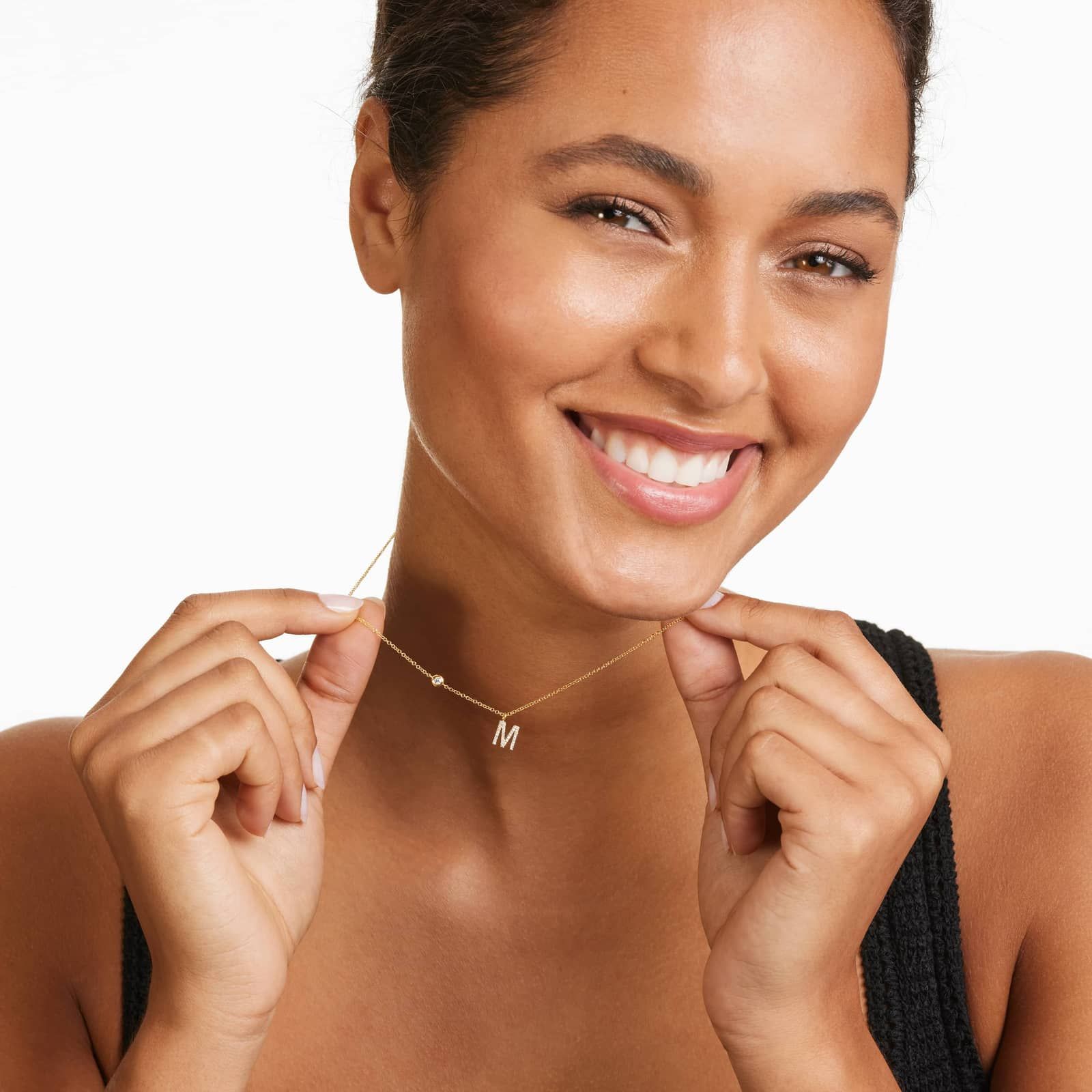 Initial M Diamond Necklace In 14K Yellow Gold