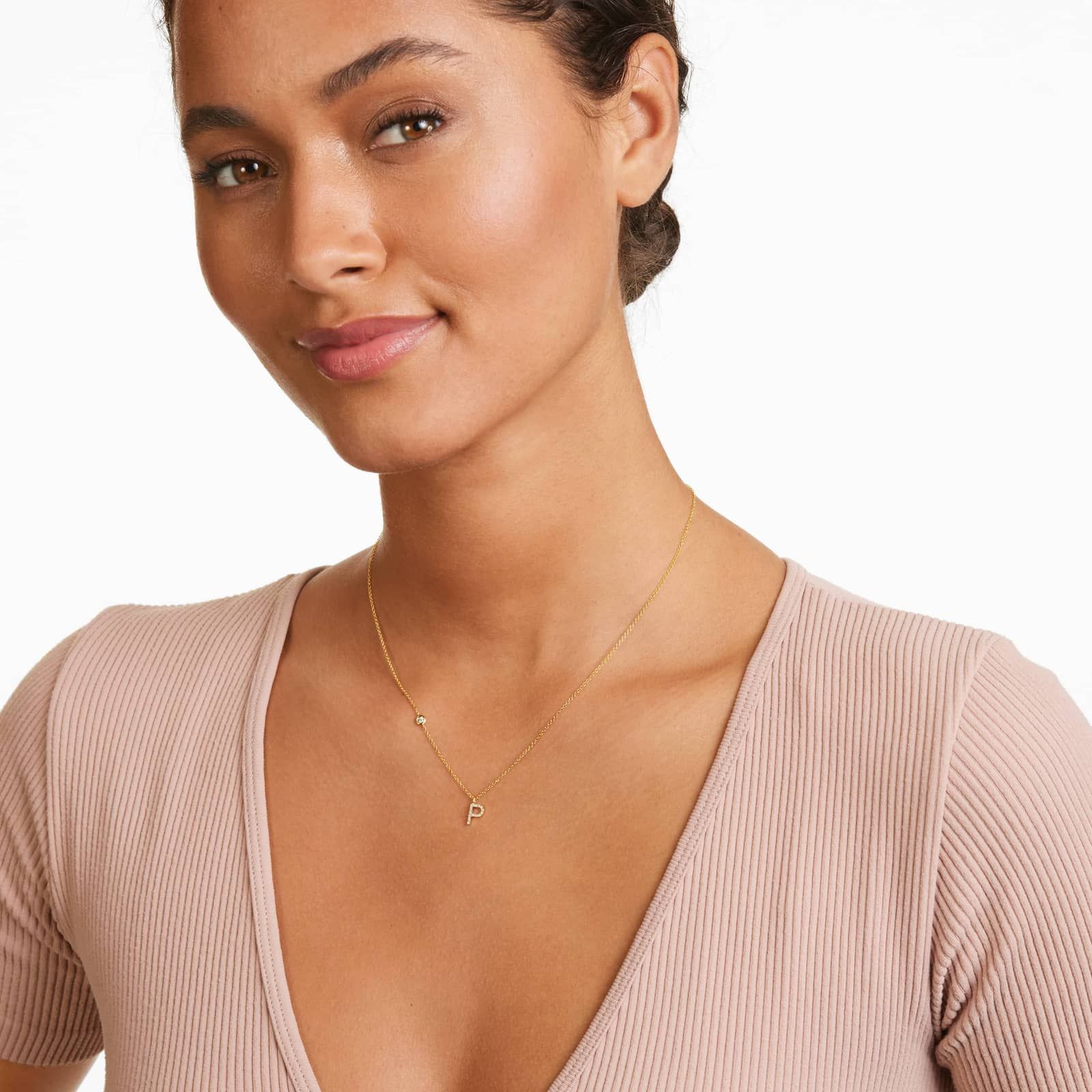 Initial P Diamond Necklace In 14K Yellow Gold