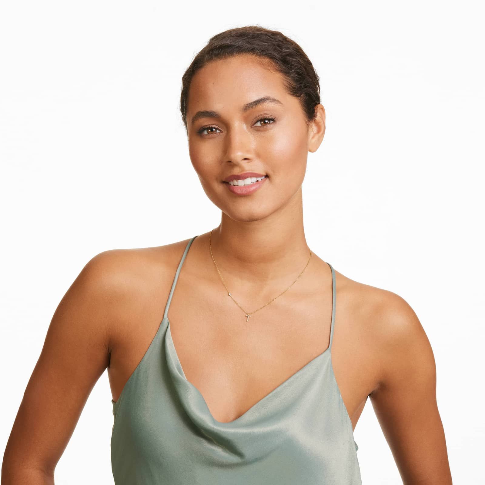 Initial T Diamond Necklace In 14K Yellow Gold