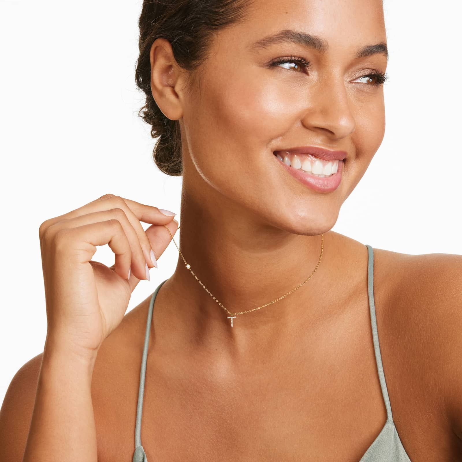 Initial T Diamond Necklace In 14K Yellow Gold