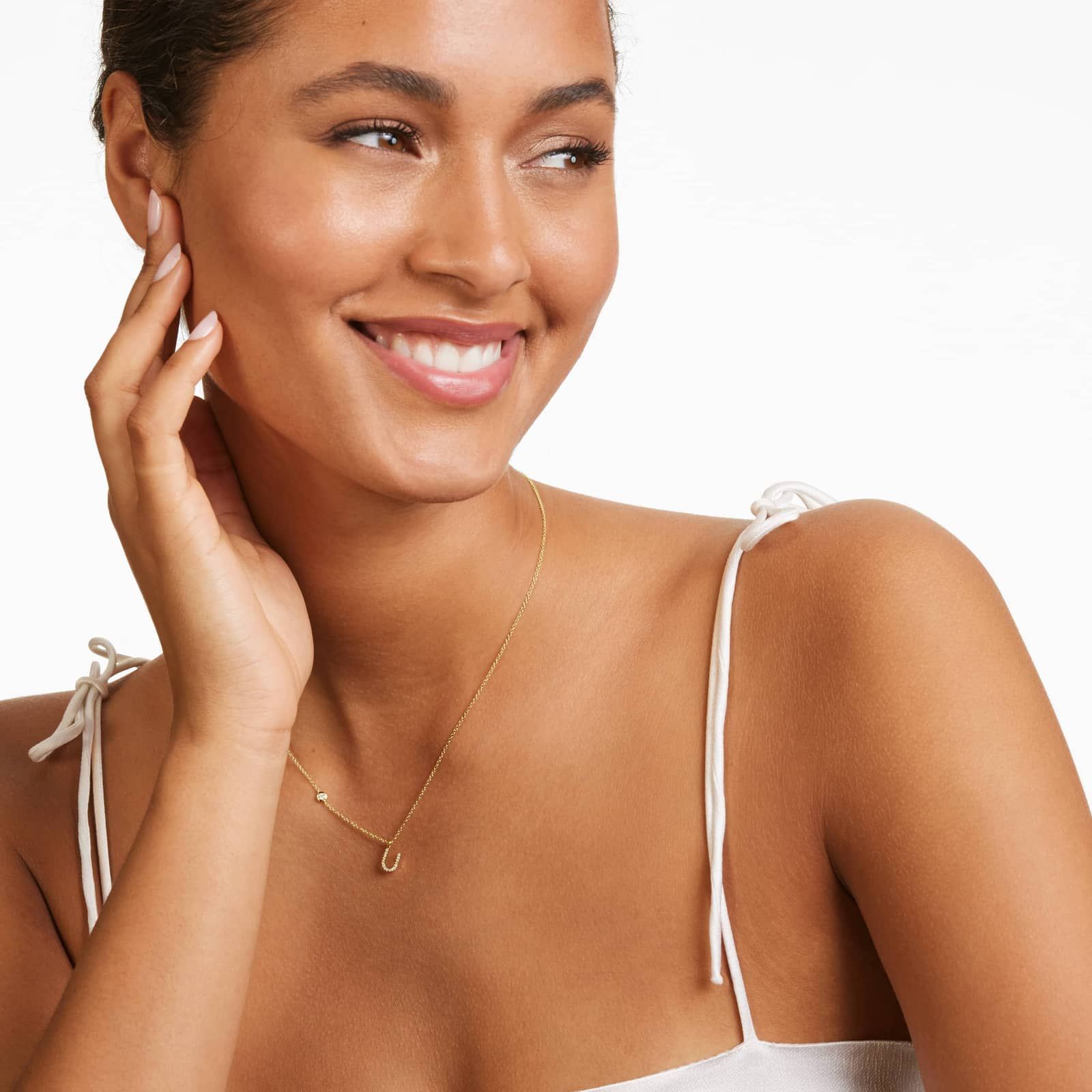 Initial U Diamond Necklace In 14K Yellow Gold