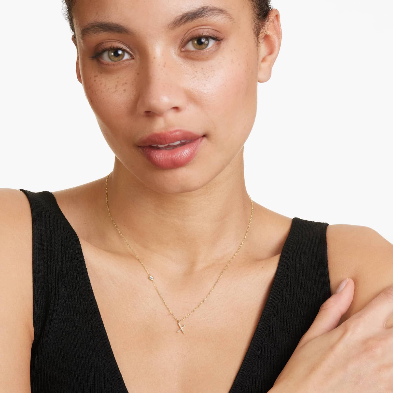 Initial X Diamond Necklace In 14K Yellow Gold