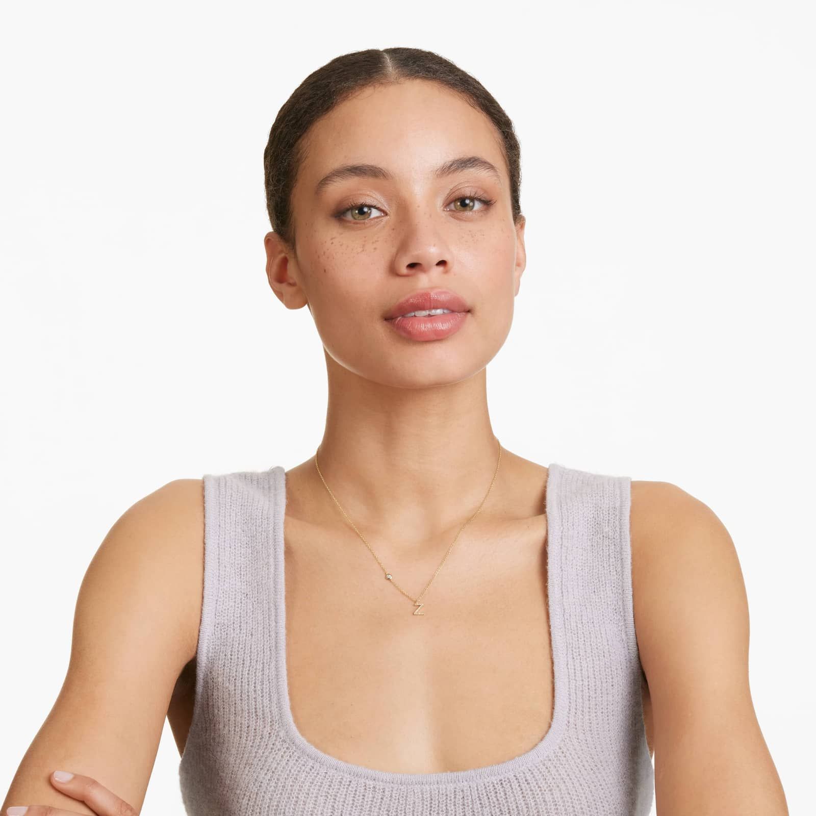 Initial Z Diamond Necklace In 14K Yellow Gold