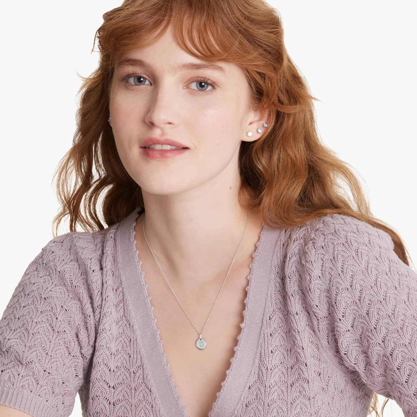 Diamond Initial C Pendant In 14K White Gold