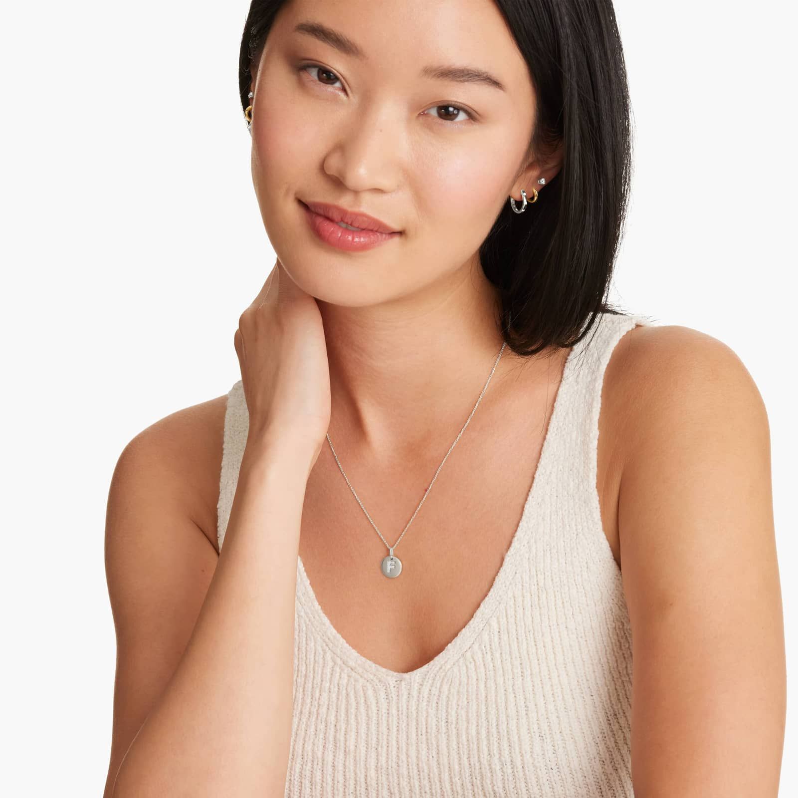 Diamond Initial F Pendant In 14K White Gold