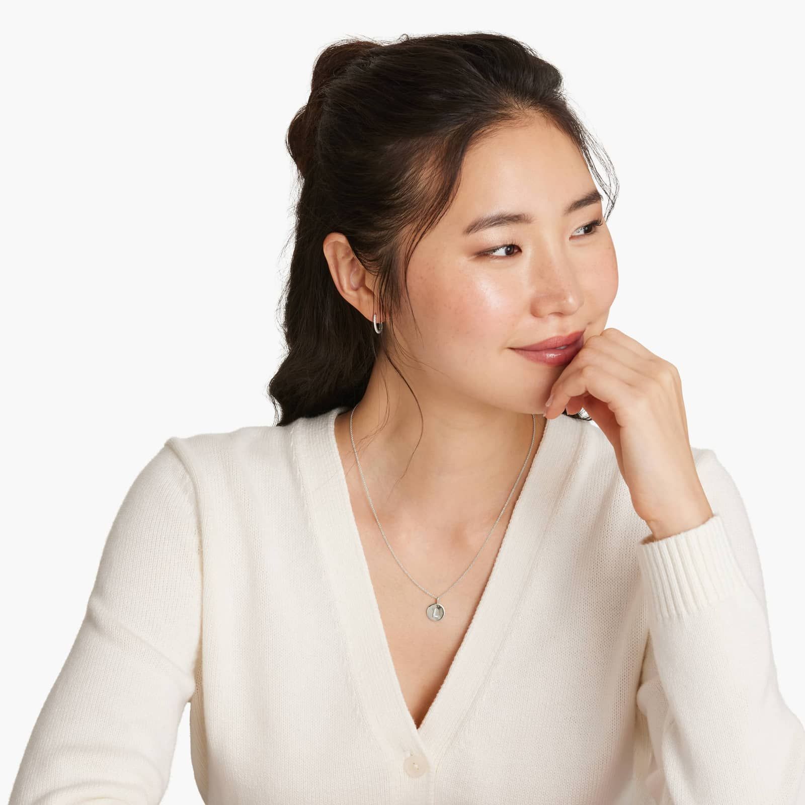 Diamond Initial L Pendant In 14K White Gold