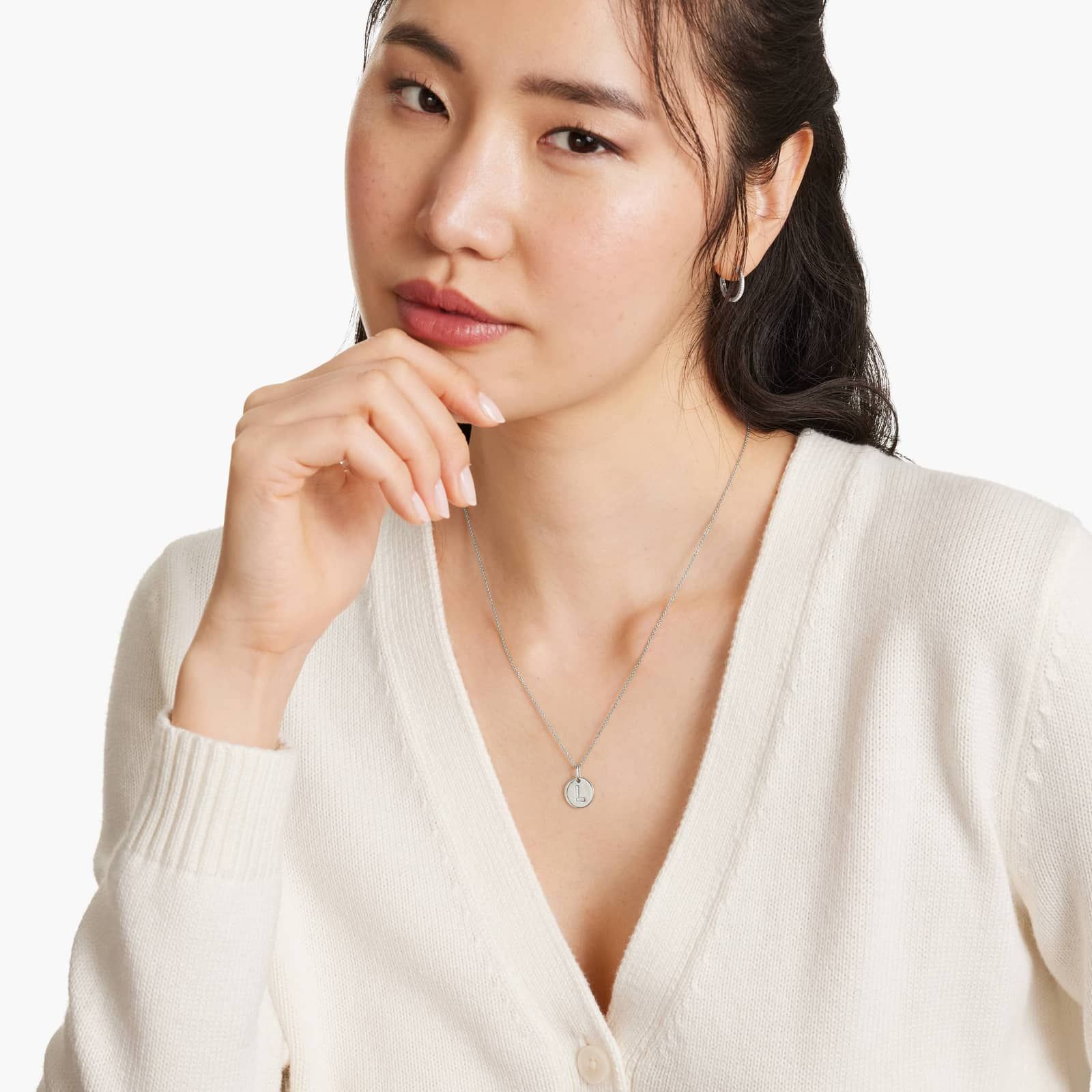 Diamond Initial L Pendant In 14K White Gold