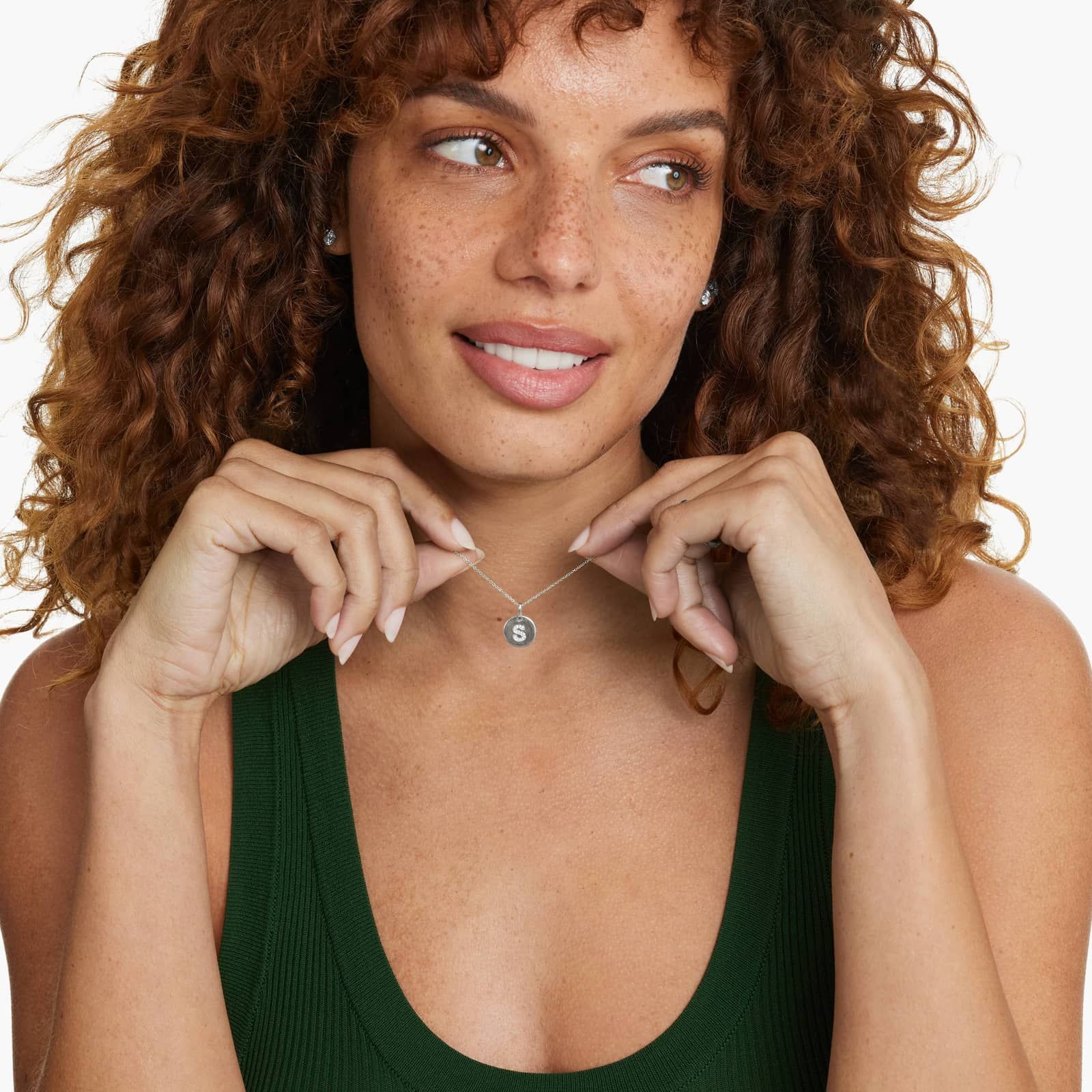 Diamond Initial S Pendant In 14K White Gold