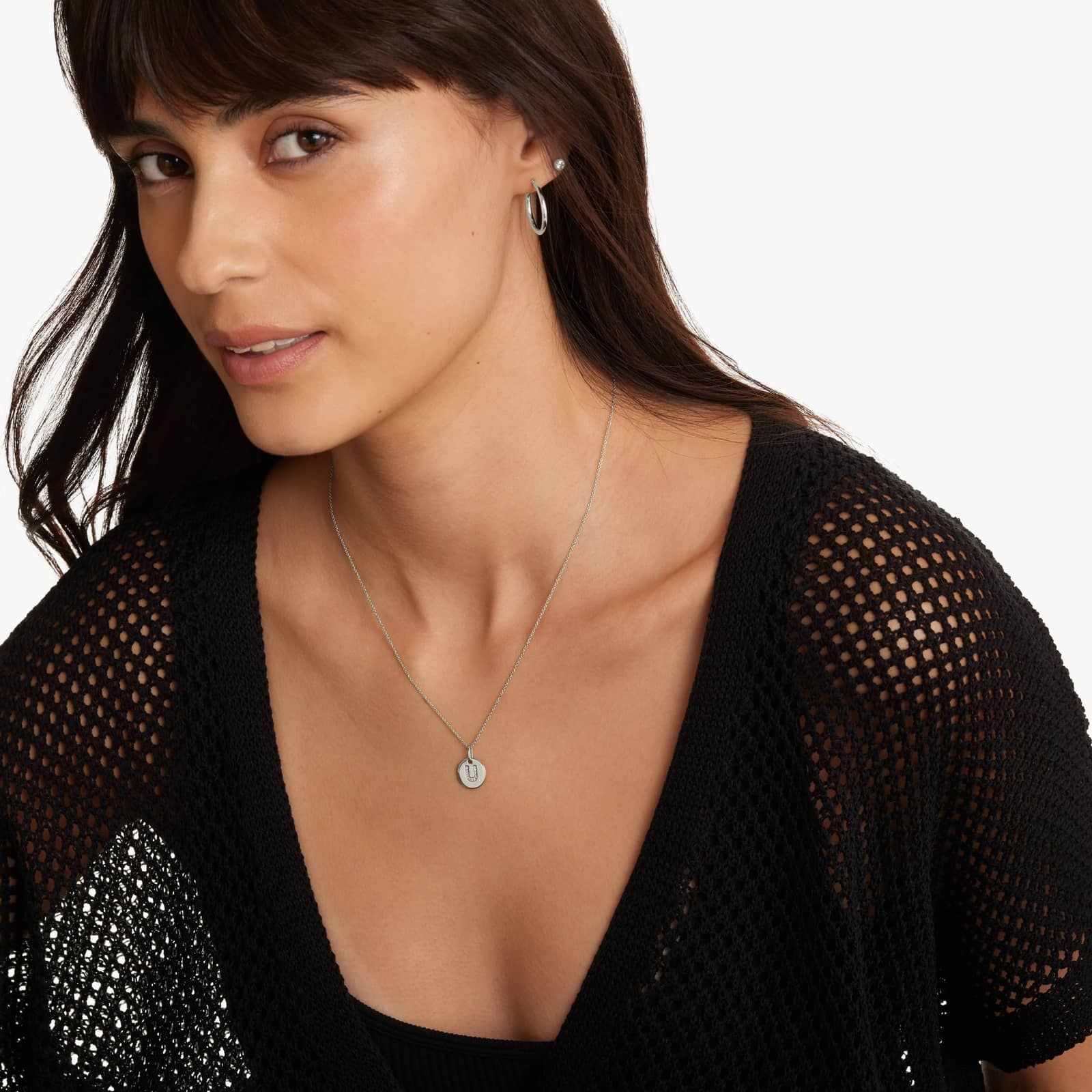 Diamond Initial U Pendant In 14K White Gold