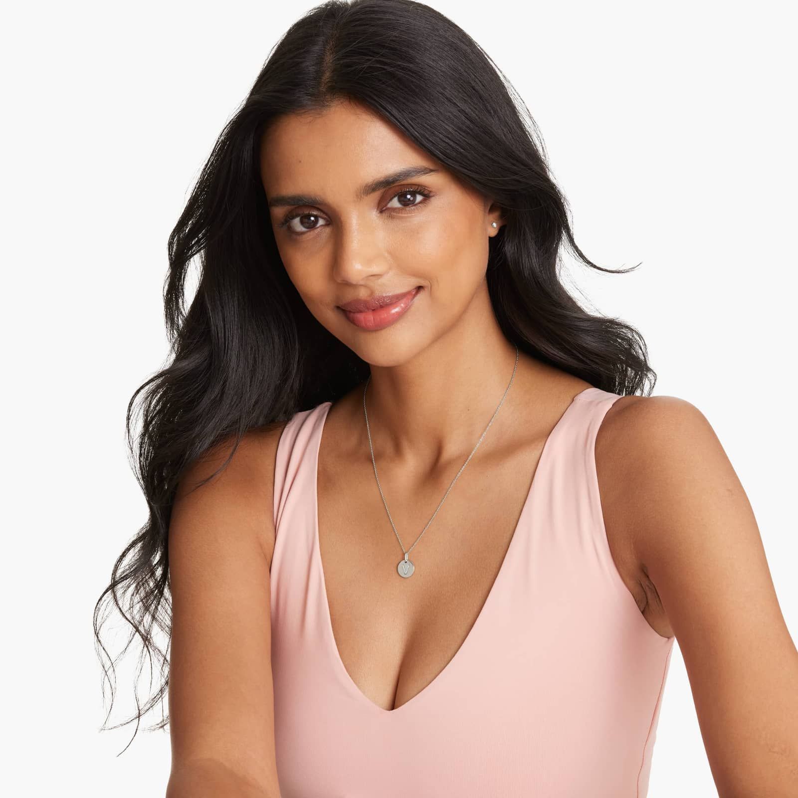 Diamond Initial V Pendant In 14K White Gold