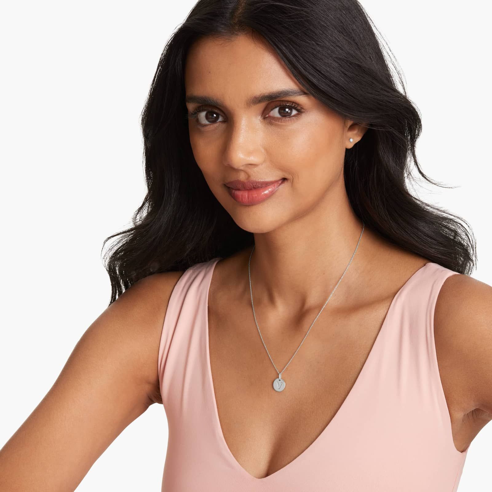 Diamond Initial V Pendant In 14K White Gold